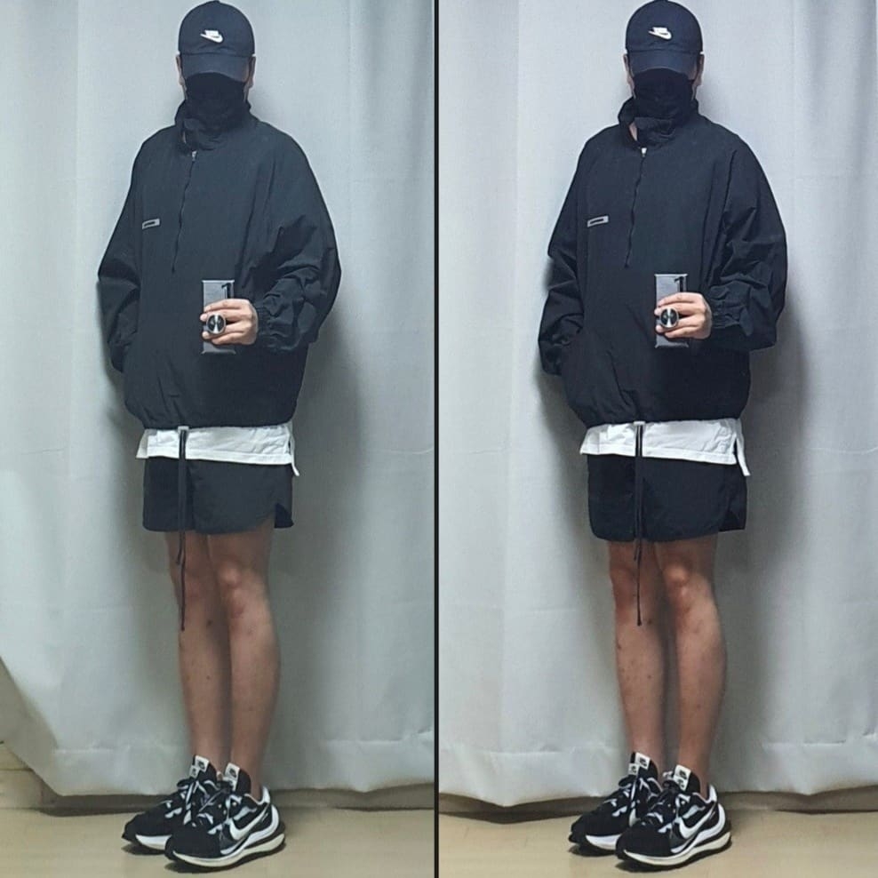 Essentials Track Jacket Black - 20FW, Essentials Volley Shorts Black - 21SS 착용 스타일 - 2