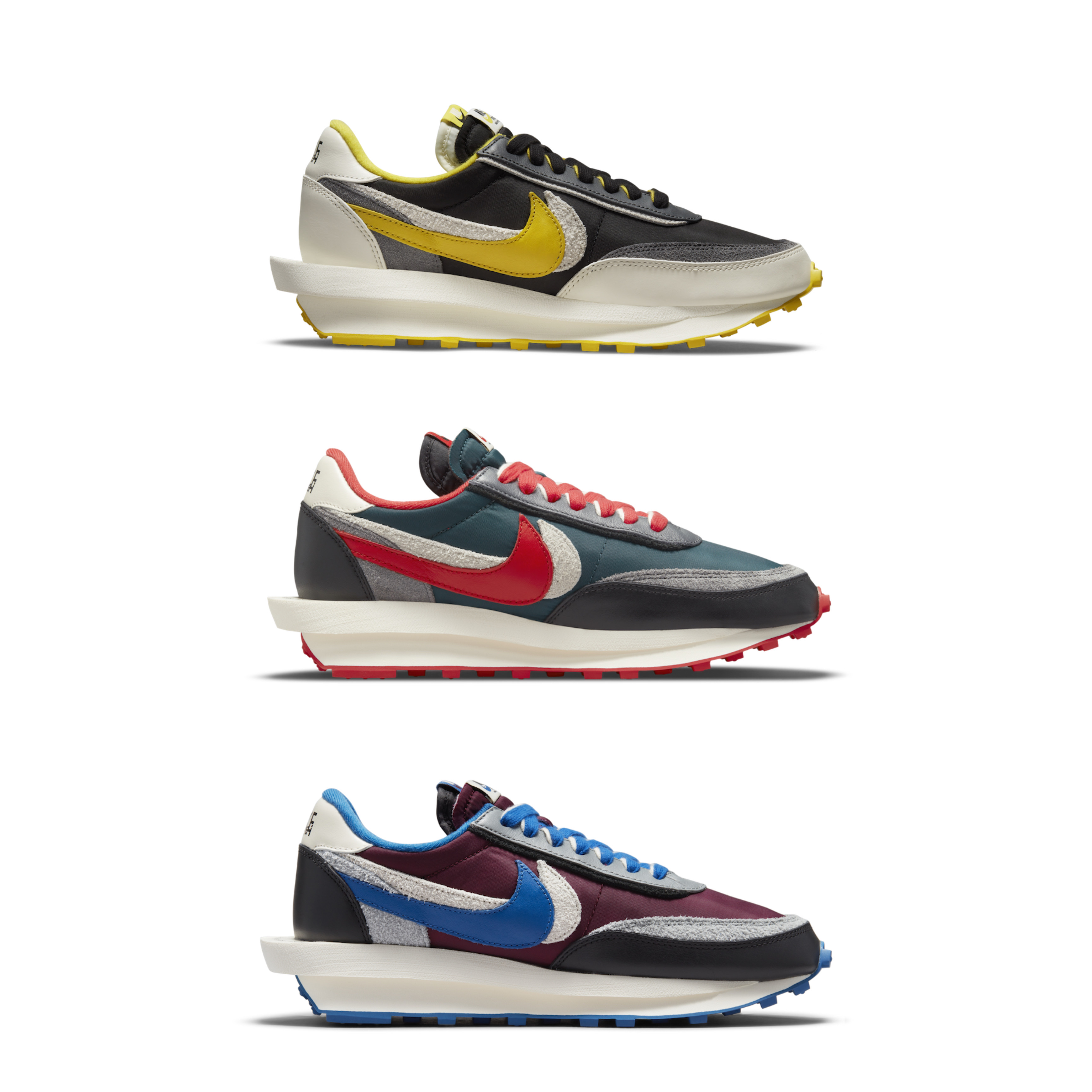 Nike x Sacai x Undercover LDWaffle Black Bright Citron, Nike x Sacai x Undercover LDWaffle Night Maroon Team Royal 착용 스타일 - 3