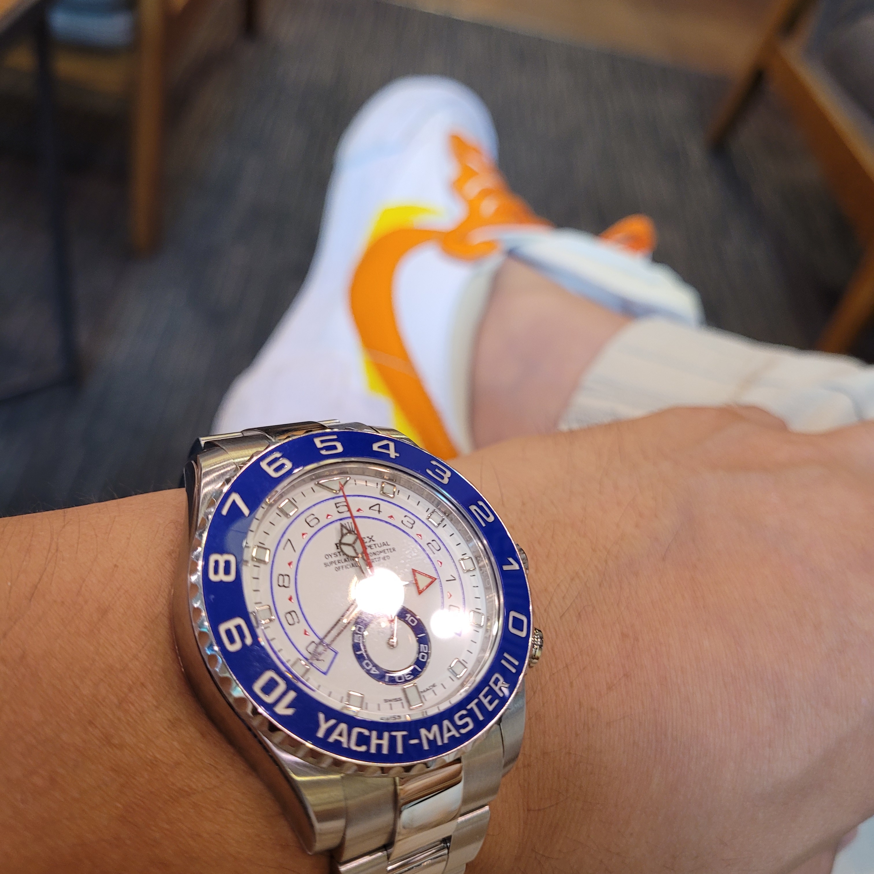 Nike x Sacai Blazer Low Magma Orange, Rolex Yacht-Master II 44mm 116680 White Oyster 착용 스타일