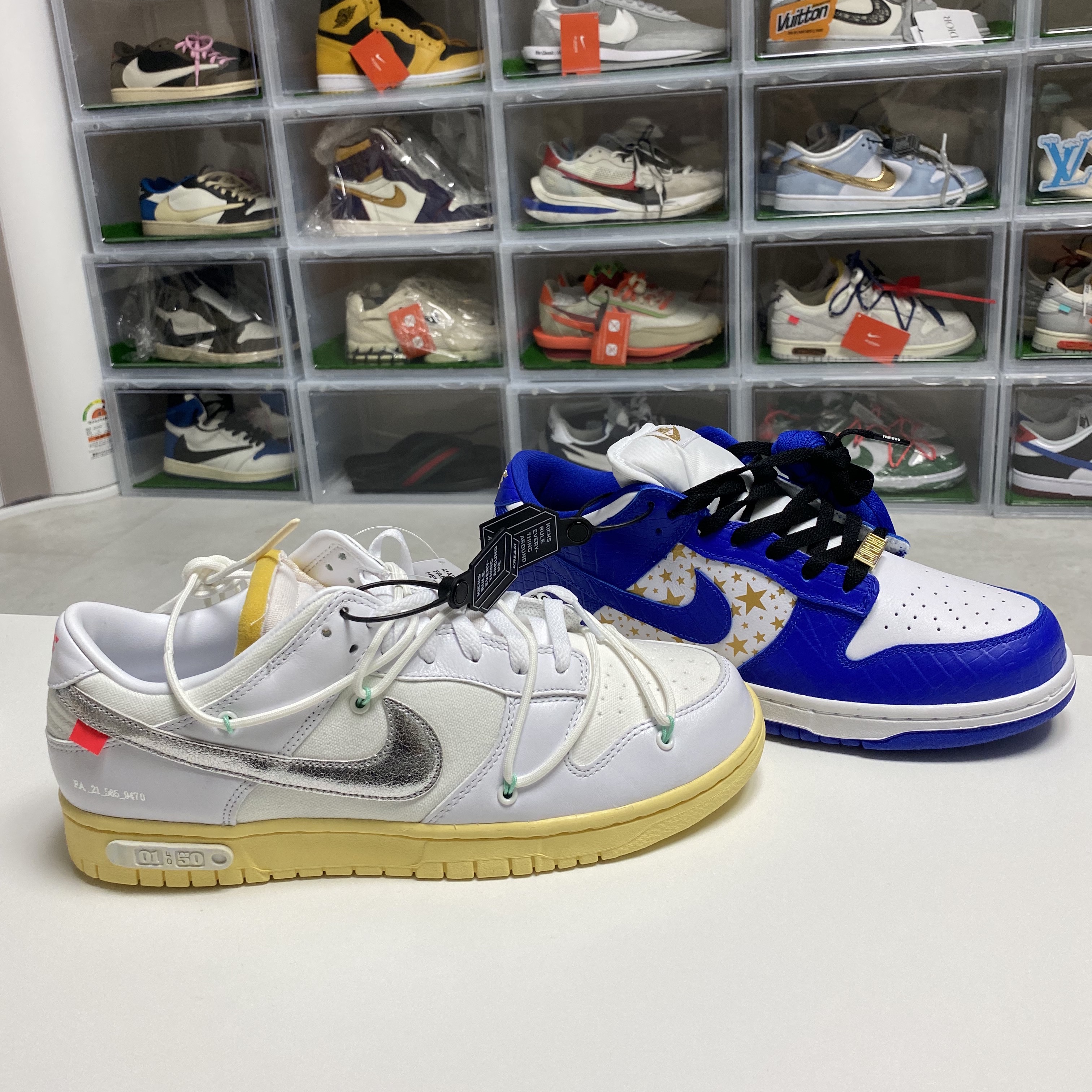 Nike x Off-White Dunk Low The 50 - Lot 1, Nike x Supreme SB Dunk Low Hyper Blue 착용 스타일
