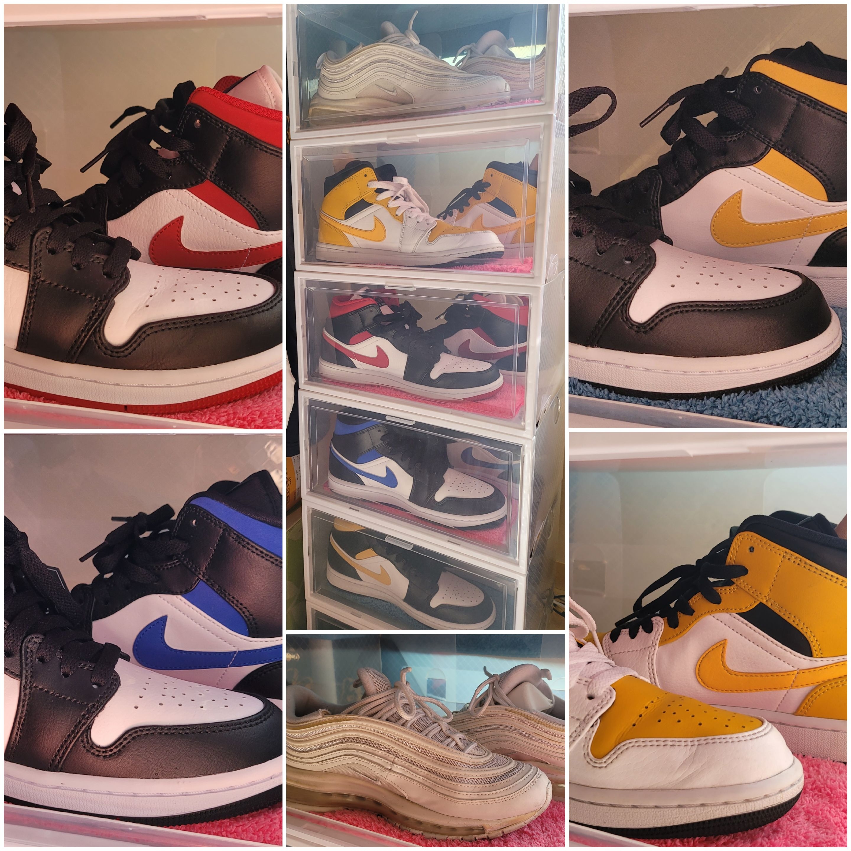 Jordan 1 Mid Gym Red Black White, Jordan 1 Mid Pollen 착용 스타일