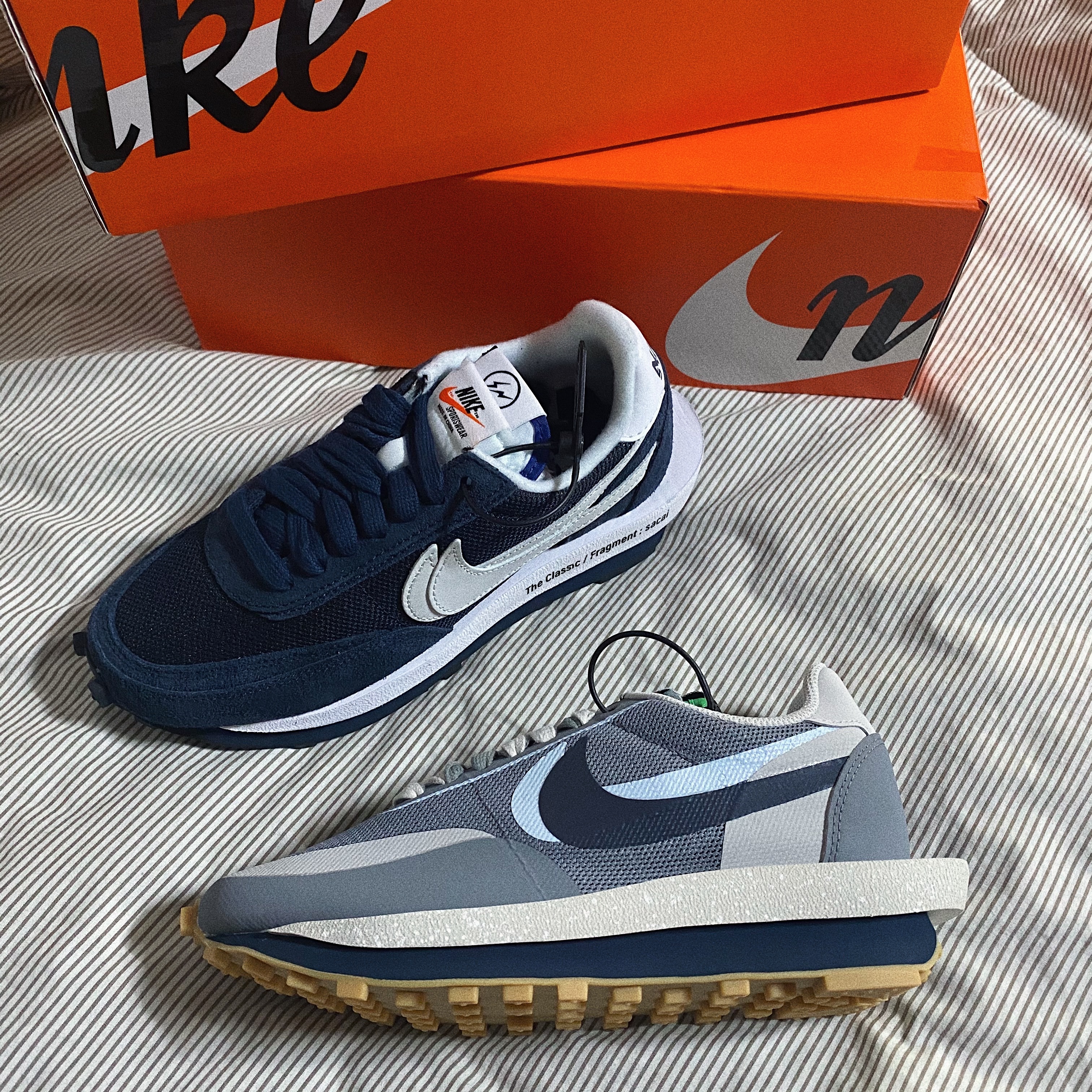 Nike x Sacai x Fragment LDWaffle Blackened Blue, Nike x Sacai x Clot LDWaffle Cool Grey 착용 스타일