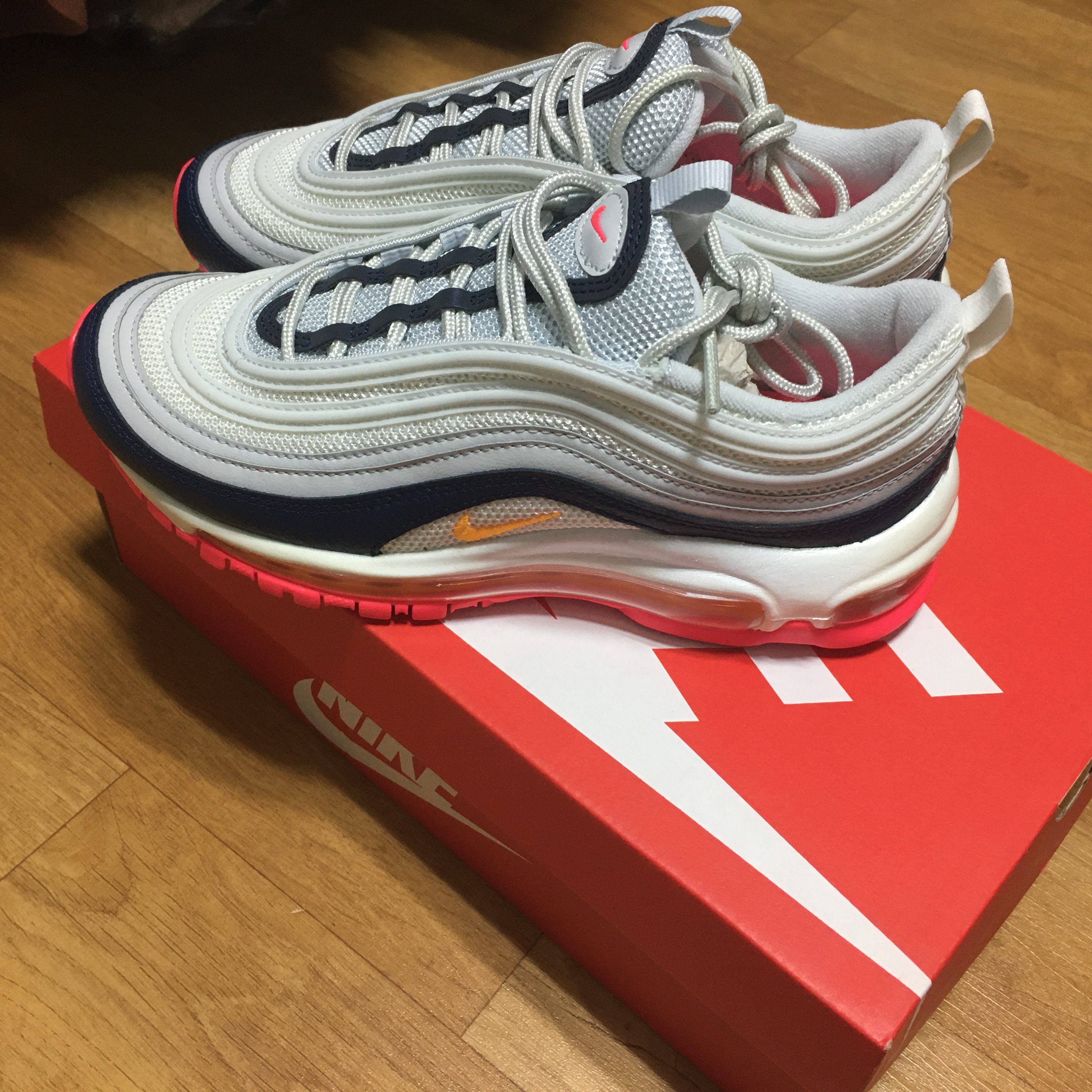 (W) Nike Air Max 97 Midnight Navy Racer Pink Laser Orange 착용 스타일