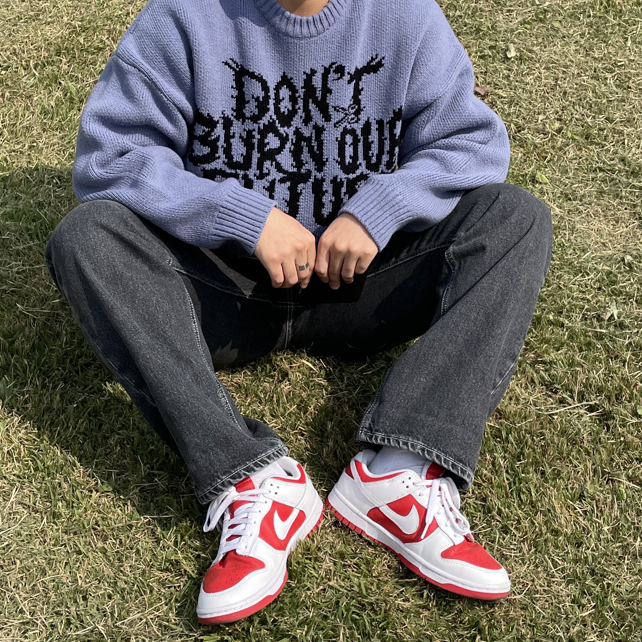 Nike Dunk Low Retro Championship Red 착용 스타일 - 1