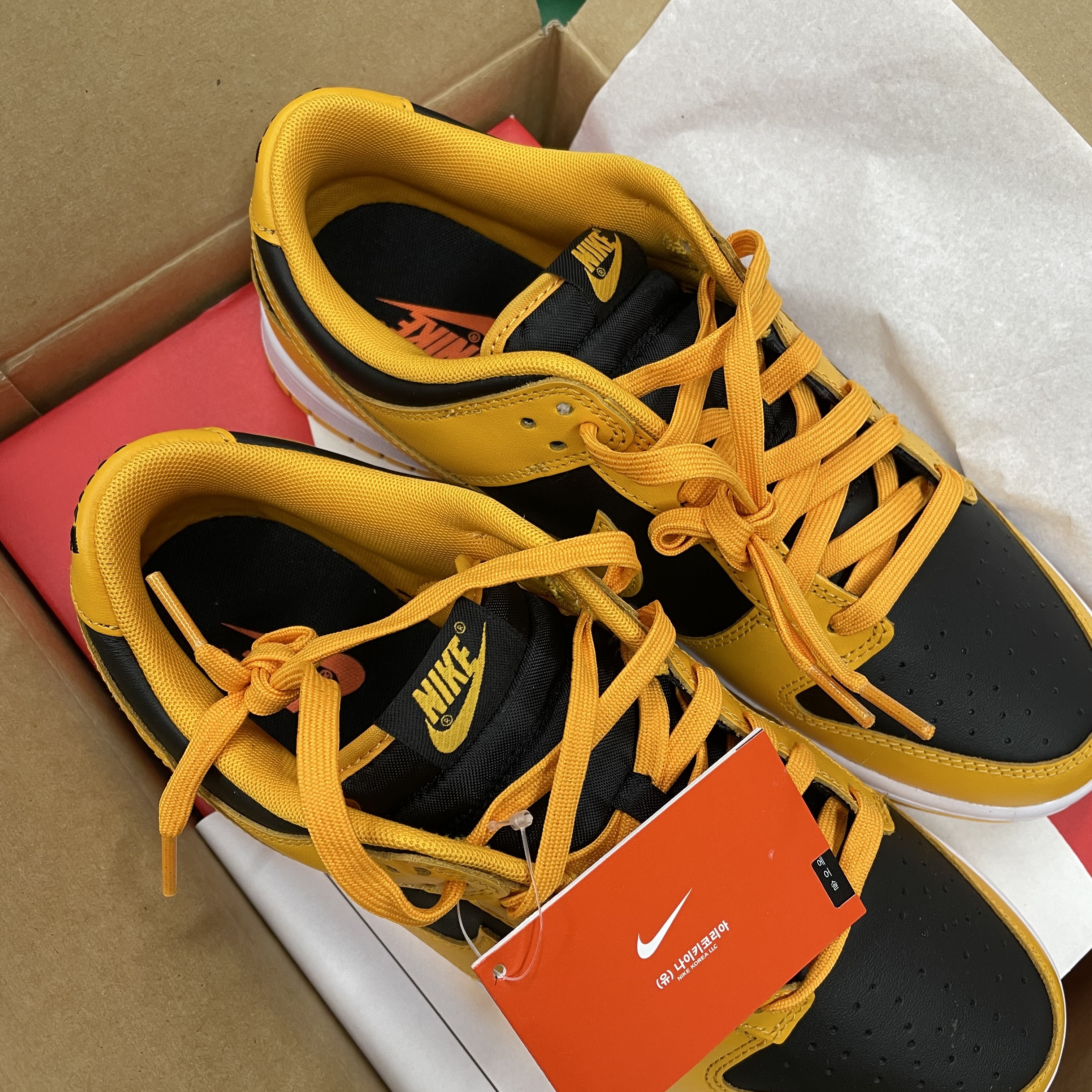 Nike Dunk Low Retro Championship Goldenrod 착용 스타일 - 1