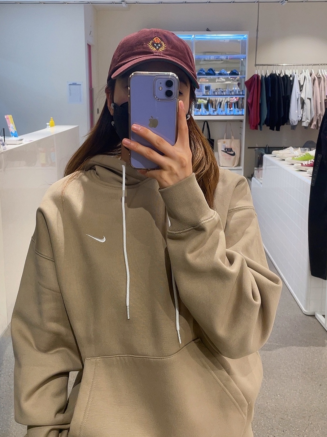 Nike NRG Solo Swoosh Fleece Hoodie Khaki - Asia 착용 스타일