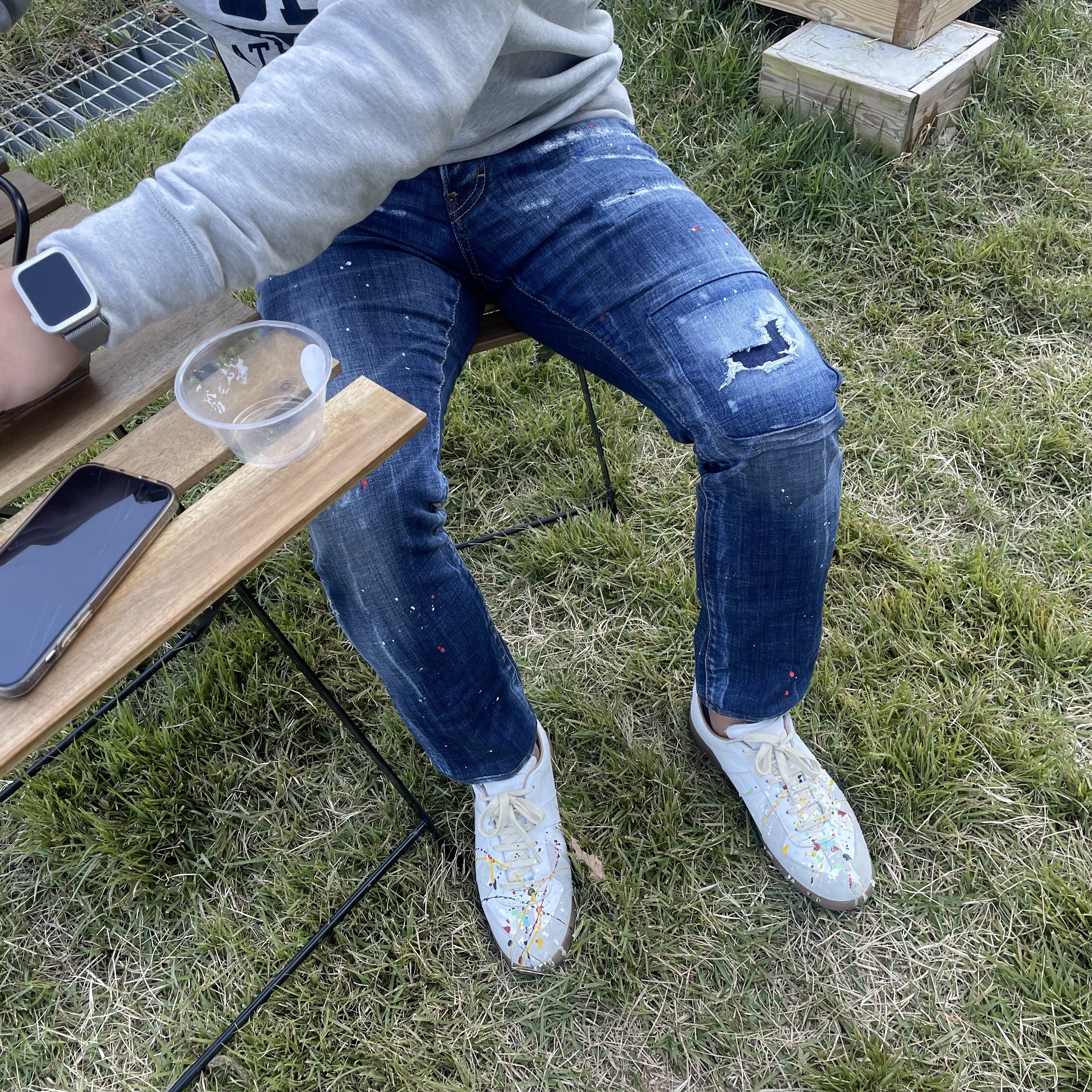 (W) Maison Margiela Replica Paint Drop Sneakers White 착용 스타일