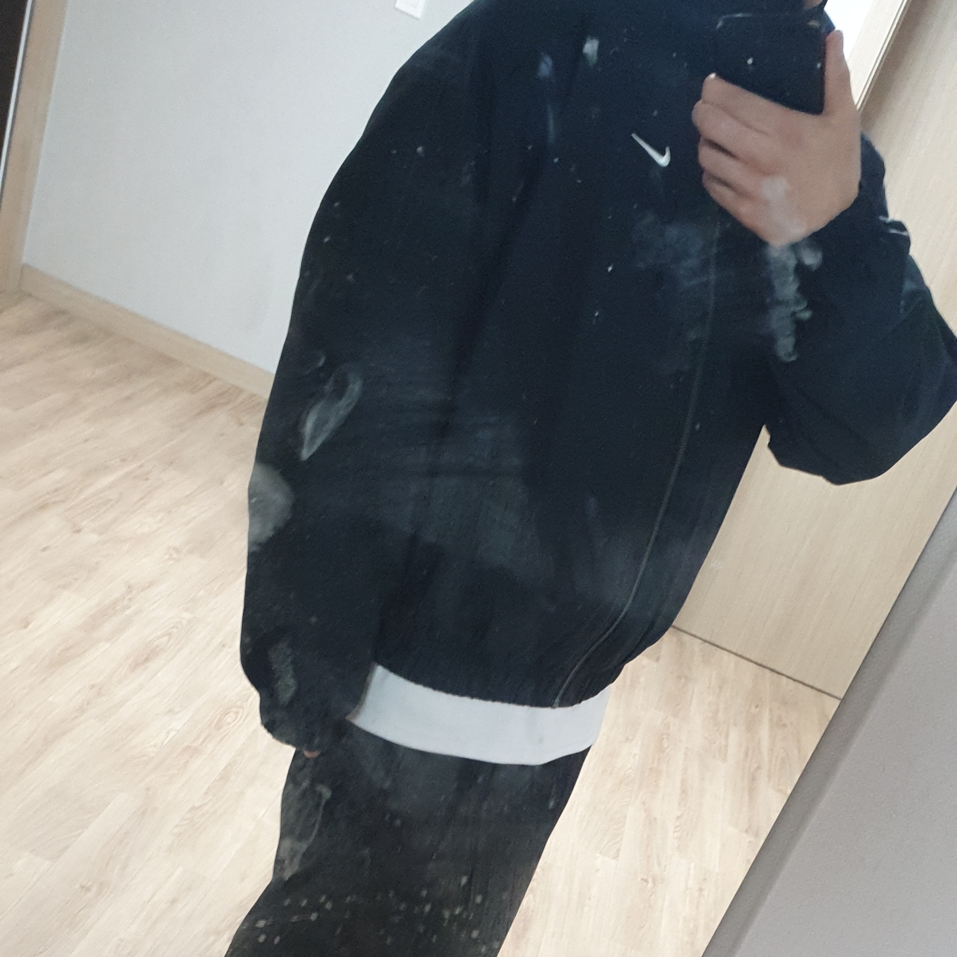 Nike NRG Solo Swoosh Satin Bomber Jacket Black Kumquat - Asia 착용 스타일
