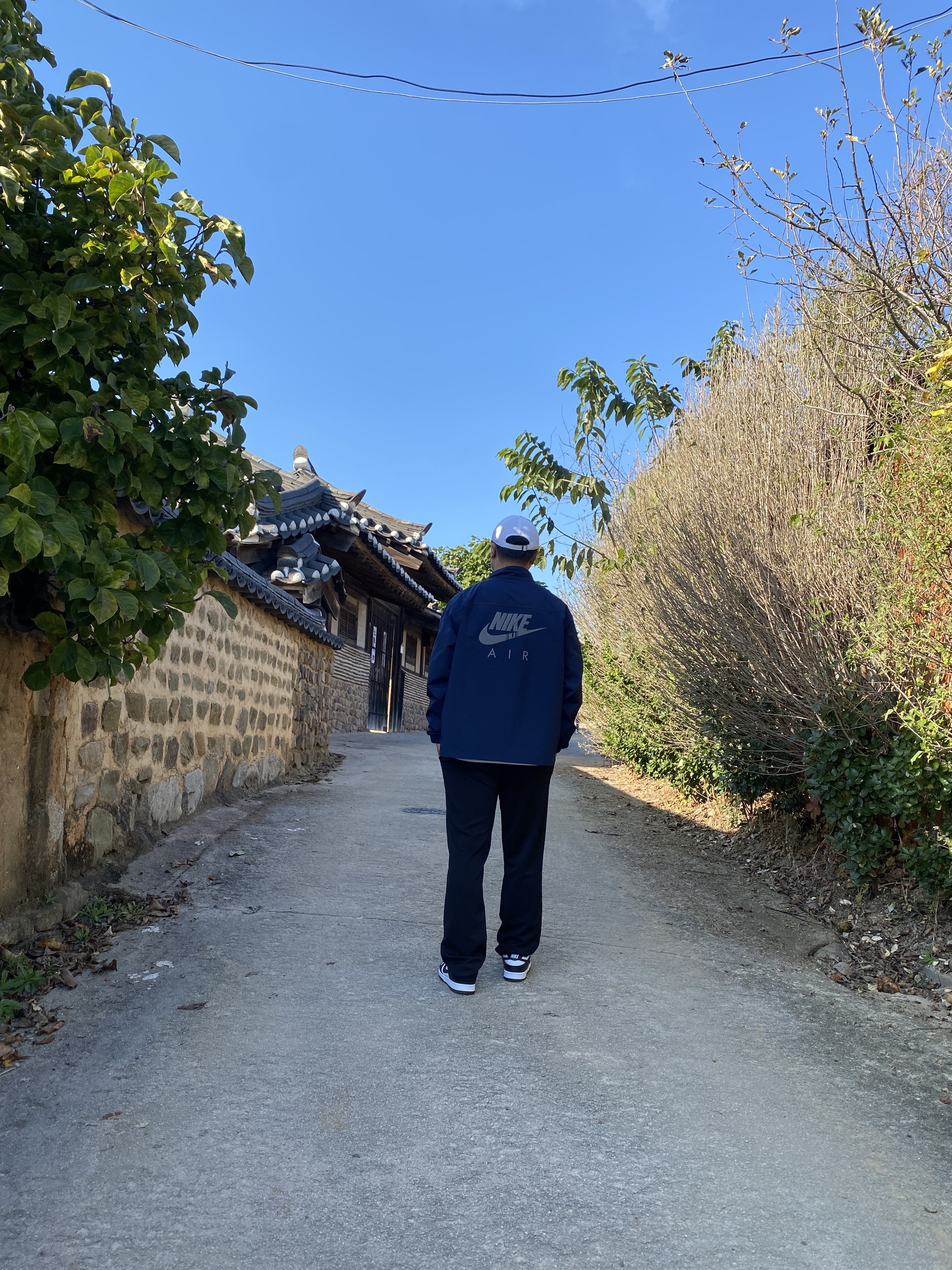 Nike x Kim Jones Reversible Wind Breaker Navy - US/EU, Nike Dunk Low Retro Black 착용 스타일