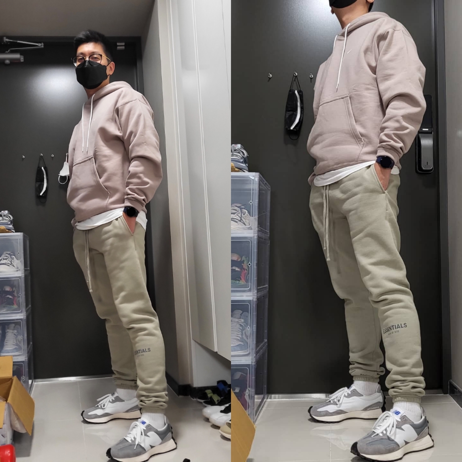 New Balance 327 Grey, Essentials Sweatpants Pistachio - 21FW 착용 스타일