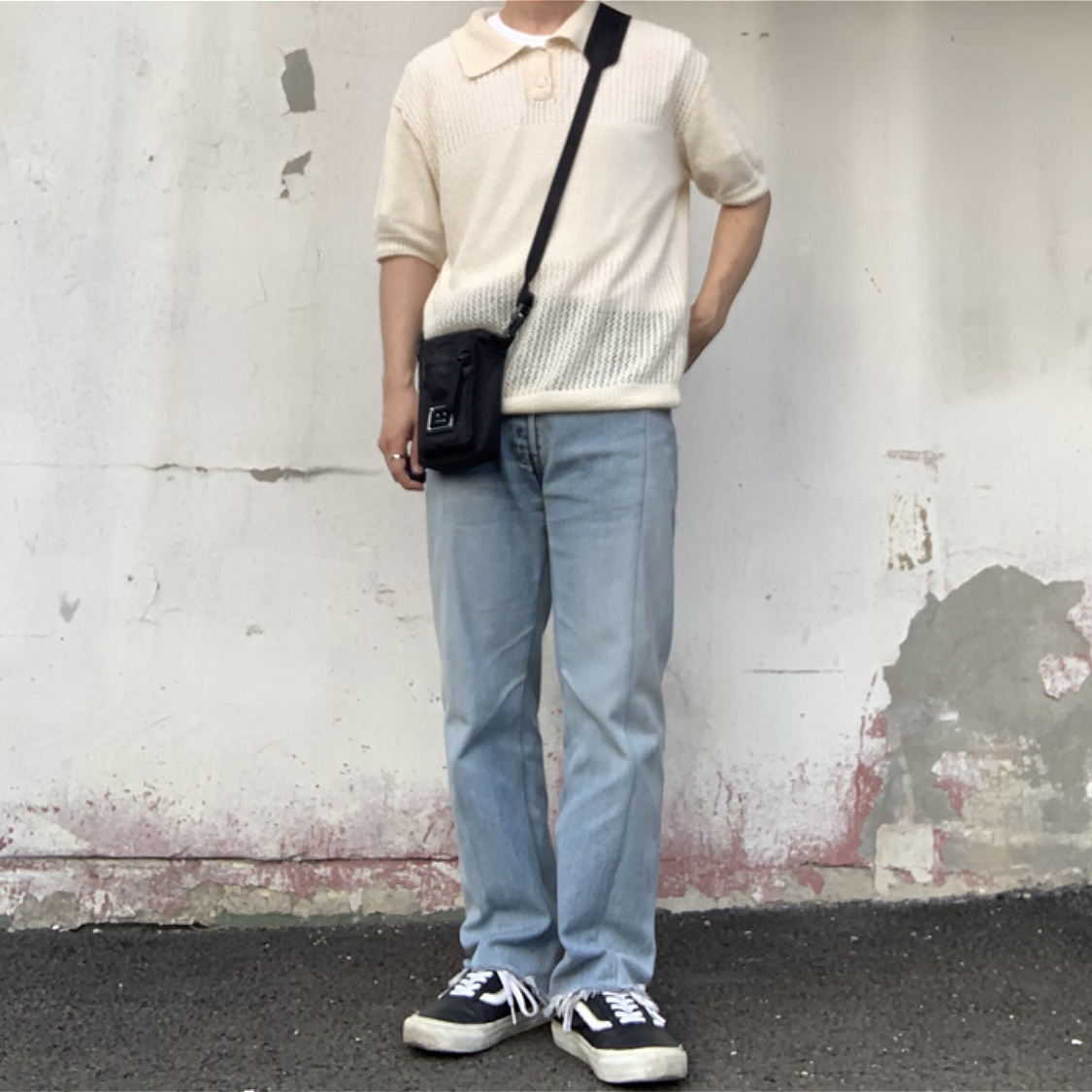 Vans Vault OG Old Skool LX Leather Black White 착용 스타일 - 2
