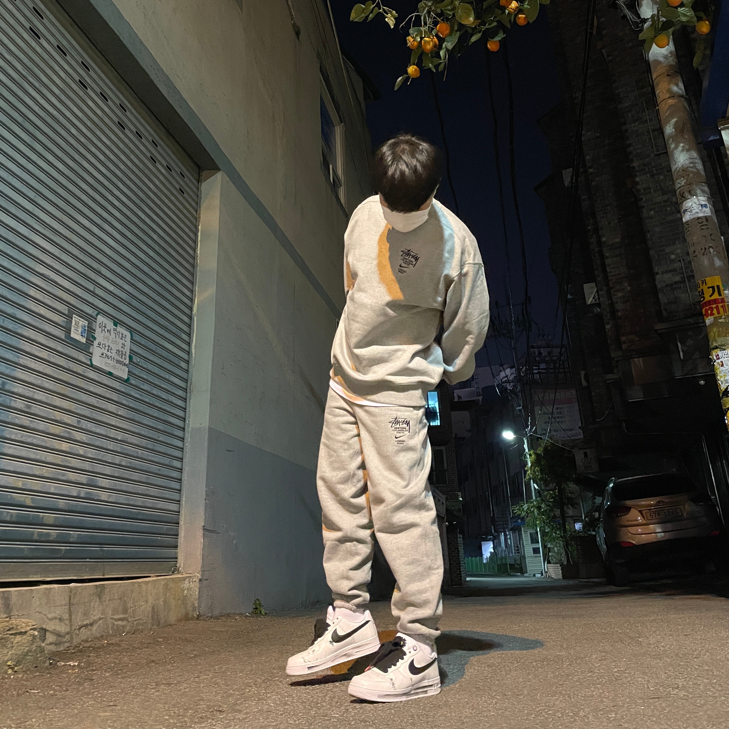 Nike x Peaceminusone Air Force 1 Low Para-Noise 2.0, Nike x Stussy NRG ZR Fleece Crewneck Heather Grey - US/EU 착용 스타일 - 2