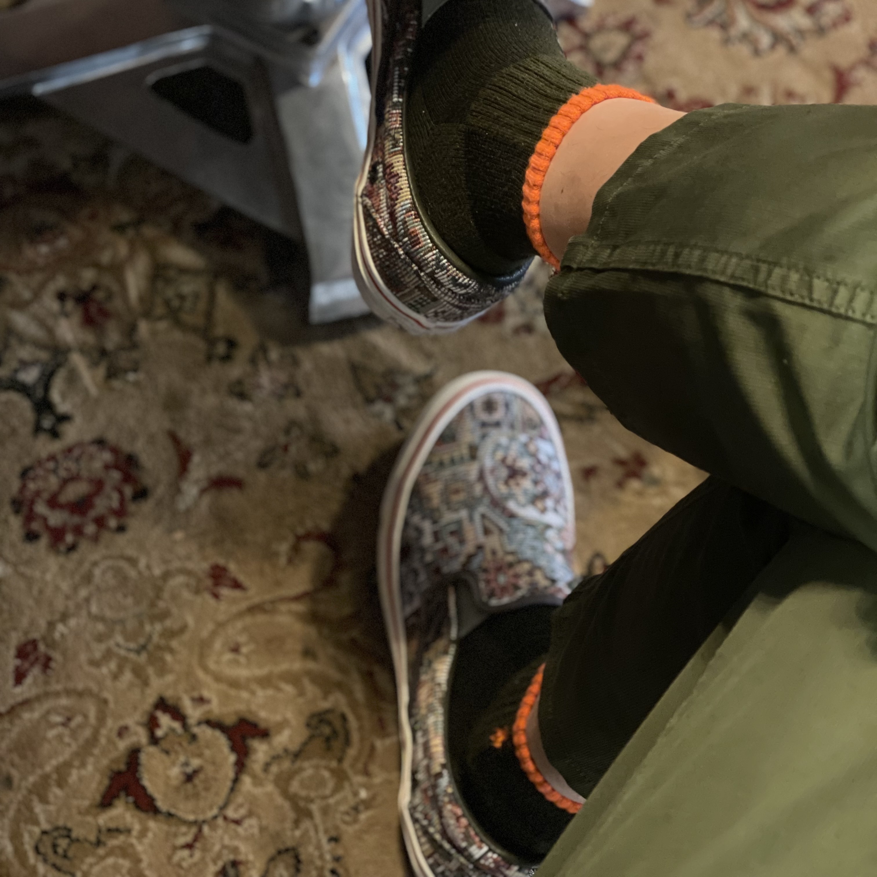 Vans Vault x Nigel Cabourn OG Classic Slip-On LX Carpet Green Mix 착용 스타일