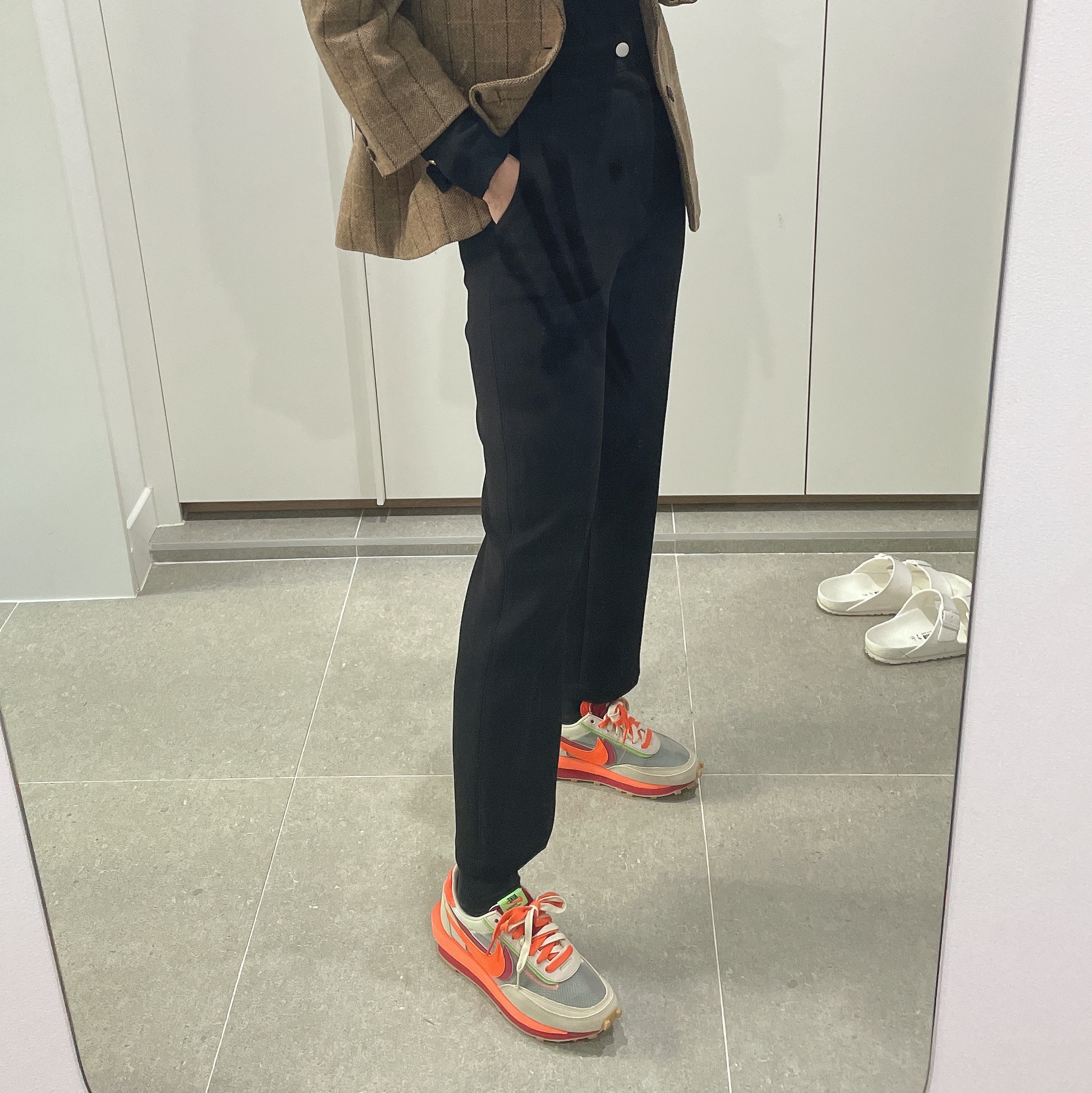 Nike x Sacai x Clot LDWaffle Orange Blaze 착용 스타일 - 1