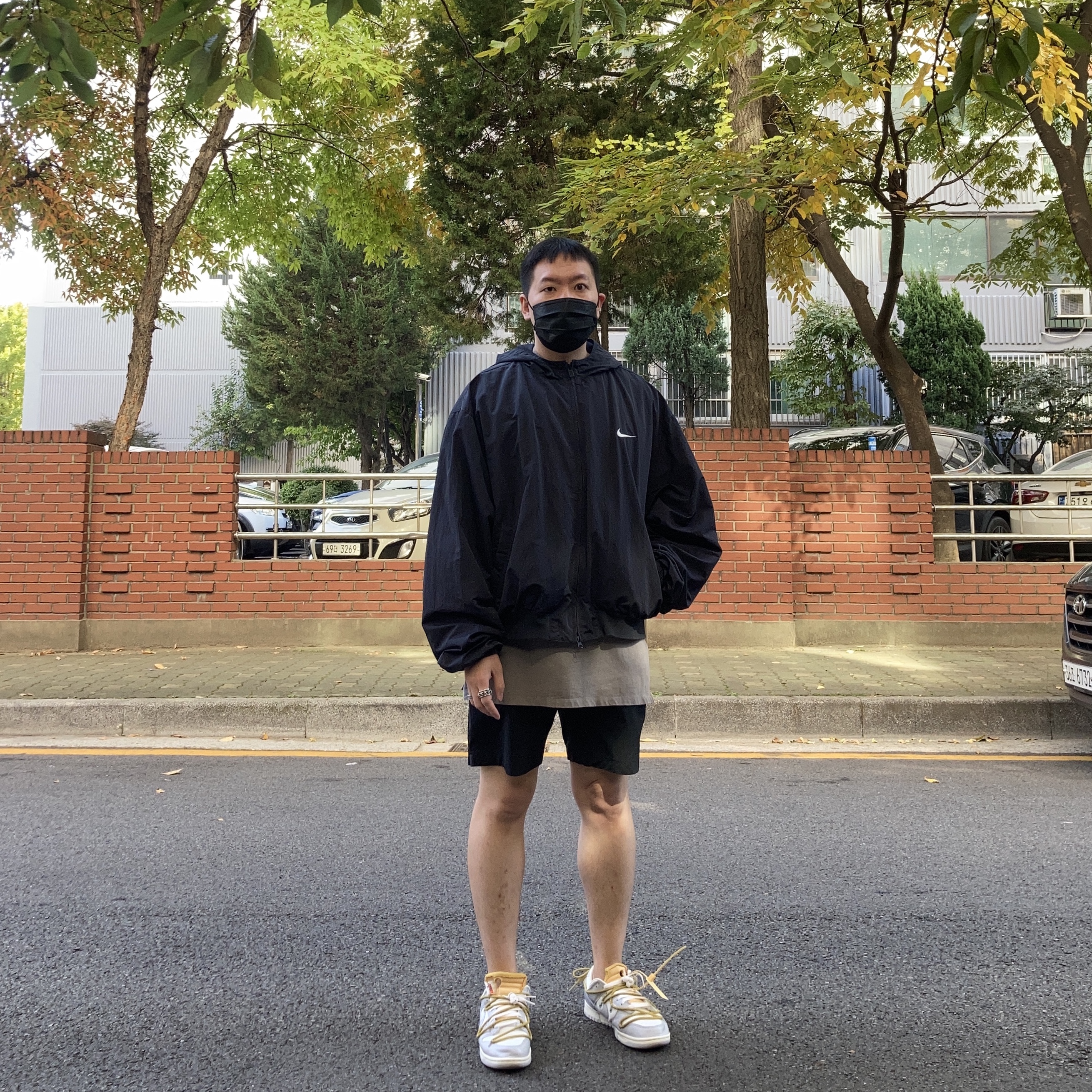 Nike x Off-White Dunk Low The 50 - Lot 46, Nike x Fear of God Bomber Hooded Jacket Black 착용 스타일
