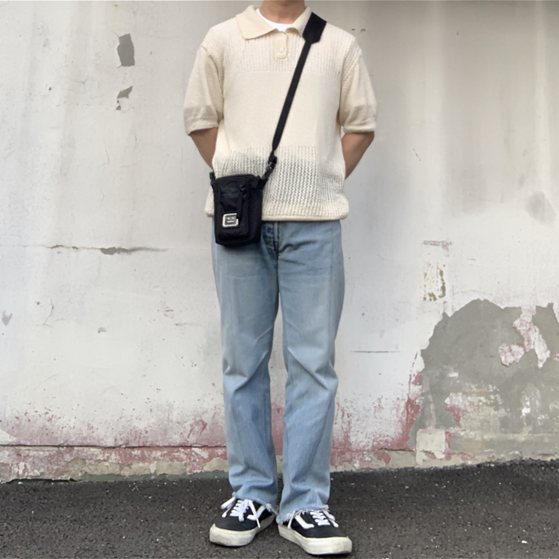 Vans Vault OG Old Skool LX Leather Black White 착용 스타일 - 1