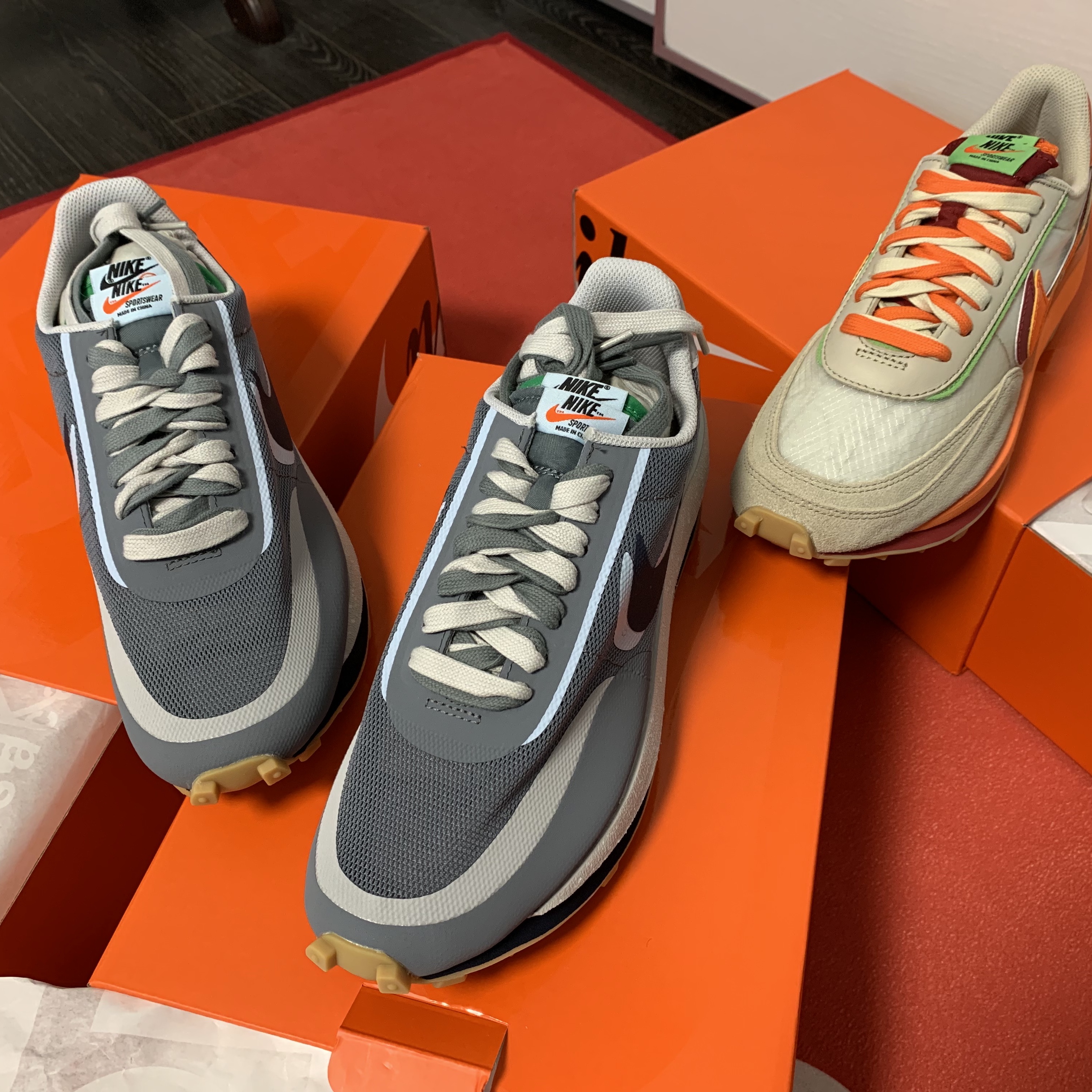Nike x Sacai x Clot LDWaffle Cool Grey, Nike x Sacai x Clot LDWaffle Orange Blaze 착용 스타일