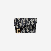 Dior Saddle Flap Card Holder Blue Dior Oblique Jacquard