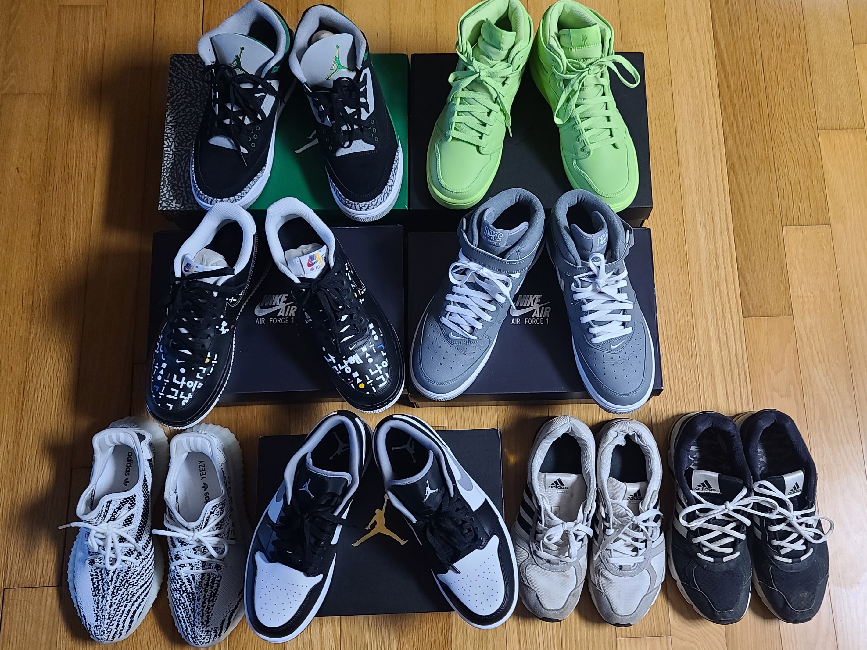 Jordan 3 Retro Pine Green, (W) Jordan 1 x Billie Eilish KO SP Lime Green 착용 스타일