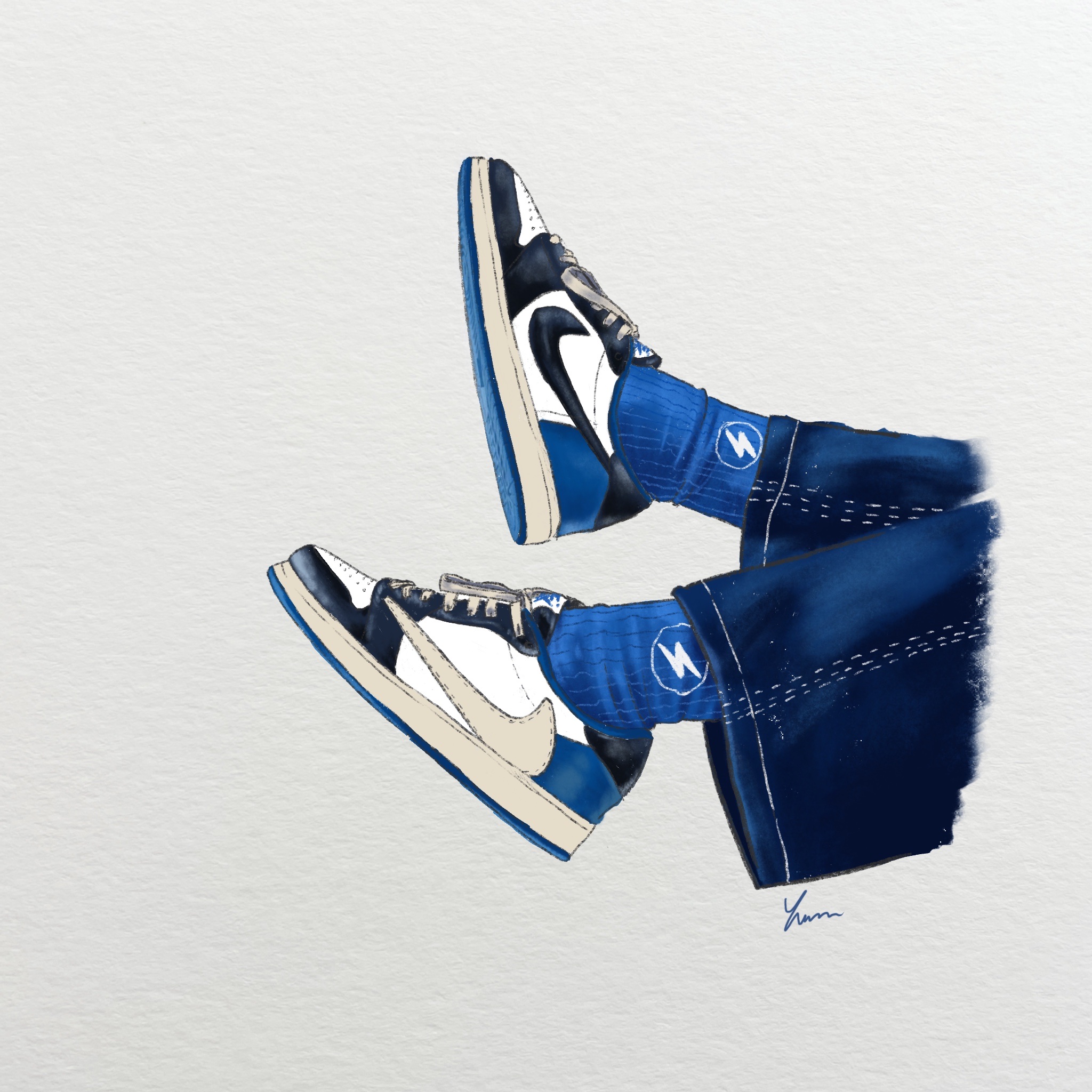 Jordan 1 x Travis Scott x Fragment Retro Low OG SP Military Blue 착용 스타일