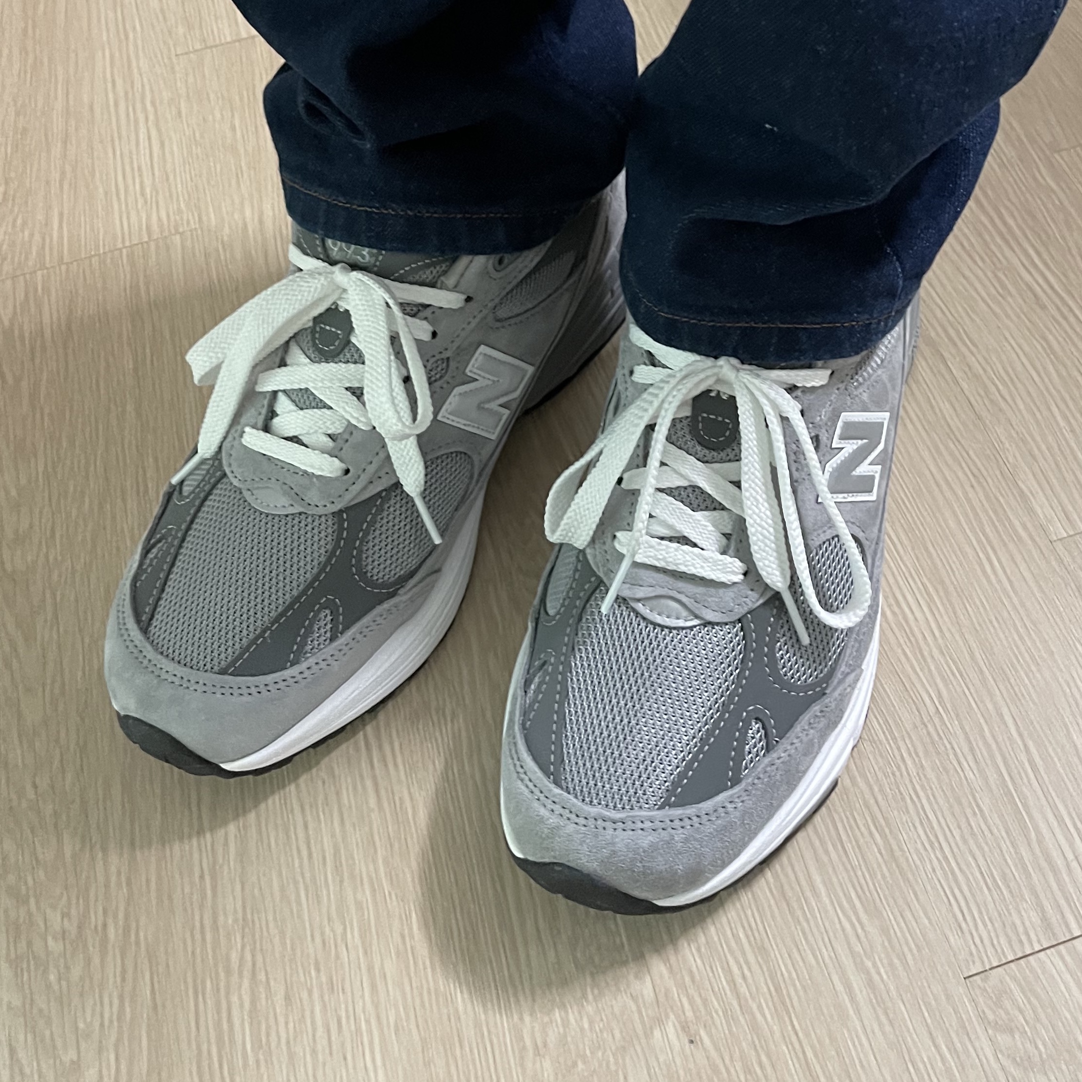 New Balance 993 Made in USA Grey - 2E Wide 착용 스타일 - 1