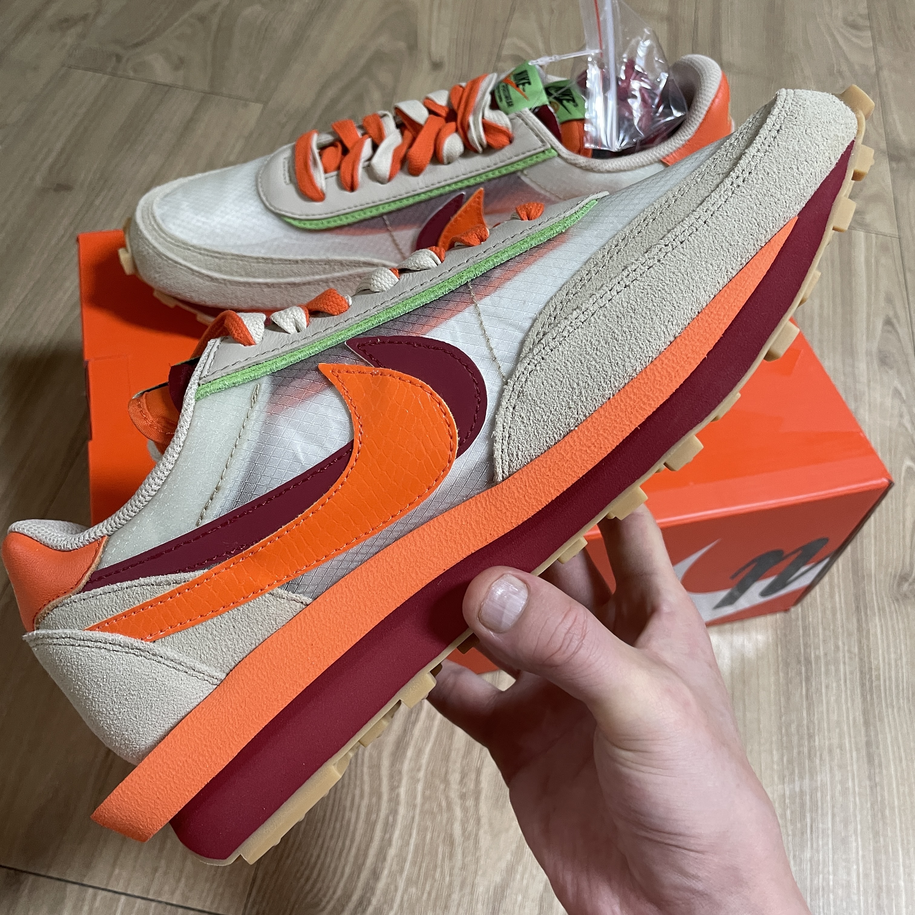 Nike x Sacai x Clot LDWaffle Orange Blaze 착용 스타일 - 3