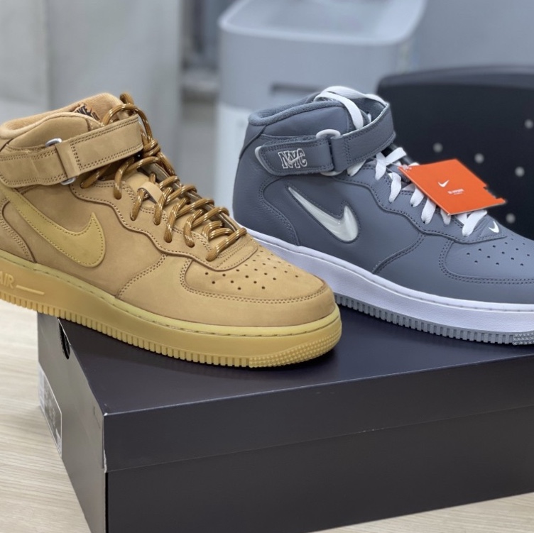 Nike Air Force 1 Mid '07 WB Flax, Nike Air Force 1 Mid QS NYC Cool Grey 착용 스타일