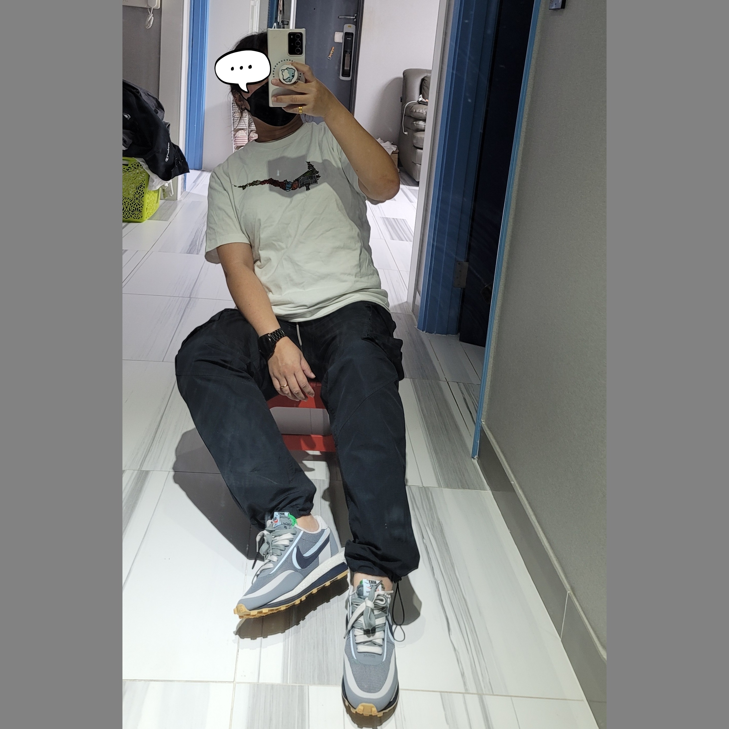 Nike x Sacai x Clot LDWaffle Cool Grey 착용 스타일 - 2