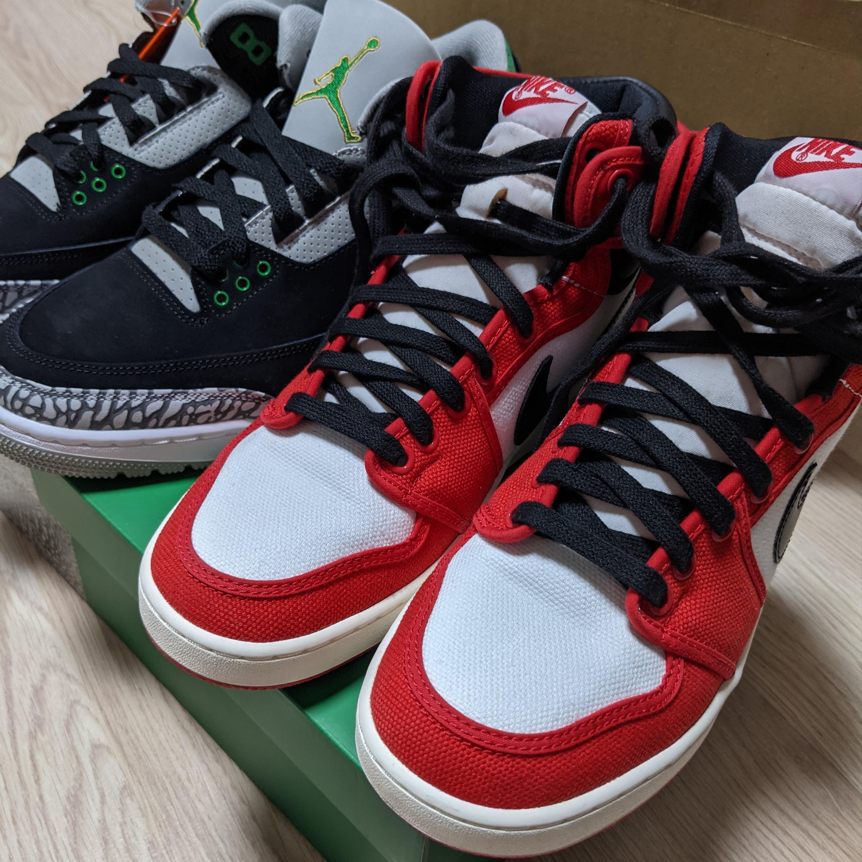 Jordan 1 KO Chicago 2021, Jordan 3 Retro Pine Green 착용 스타일