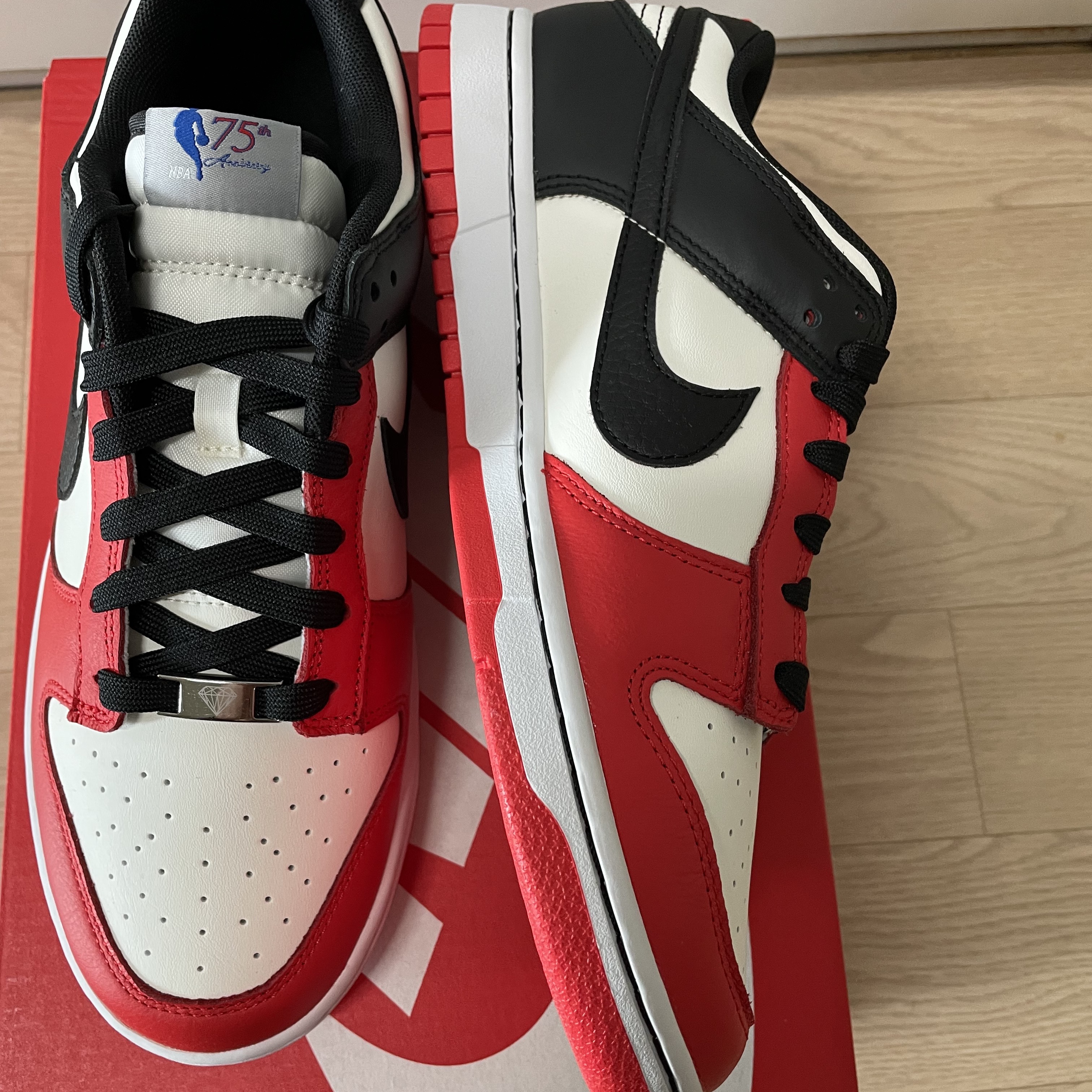 Nike x NBA Dunk Low Retro EMB Black and Chile Red 착용 스타일 - 2