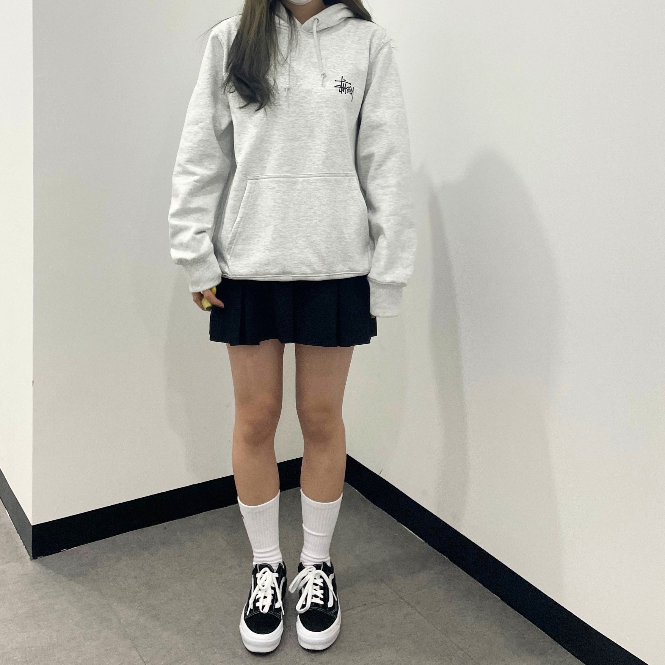 Stussy Basic Stussy Hoodie Ash Heather 2021, Vans Vault OG Old Skool LX Black 착용 스타일