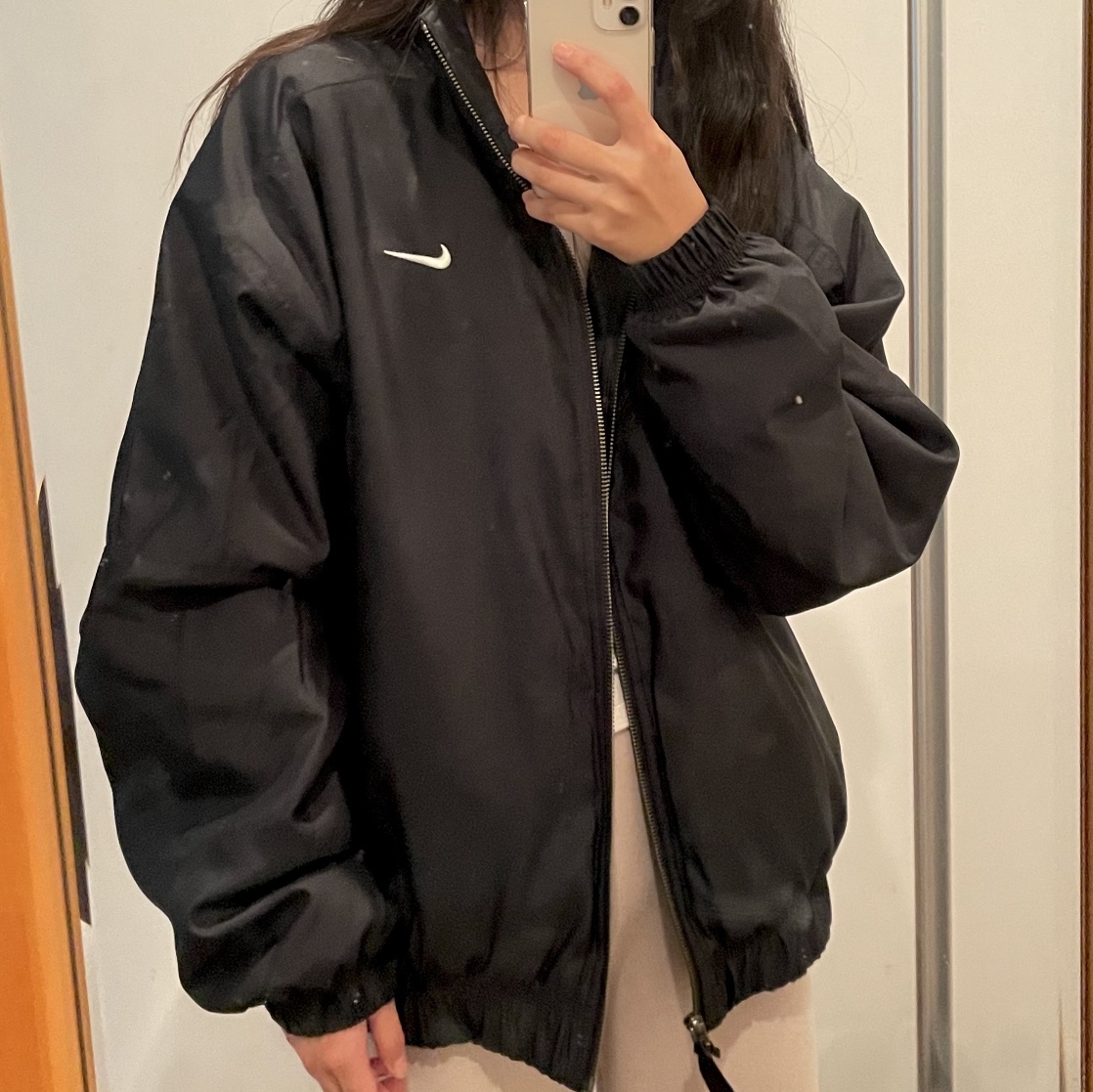 Nike NRG Solo Swoosh Satin Bomber Jacket Black Kumquat - Asia 착용 스타일