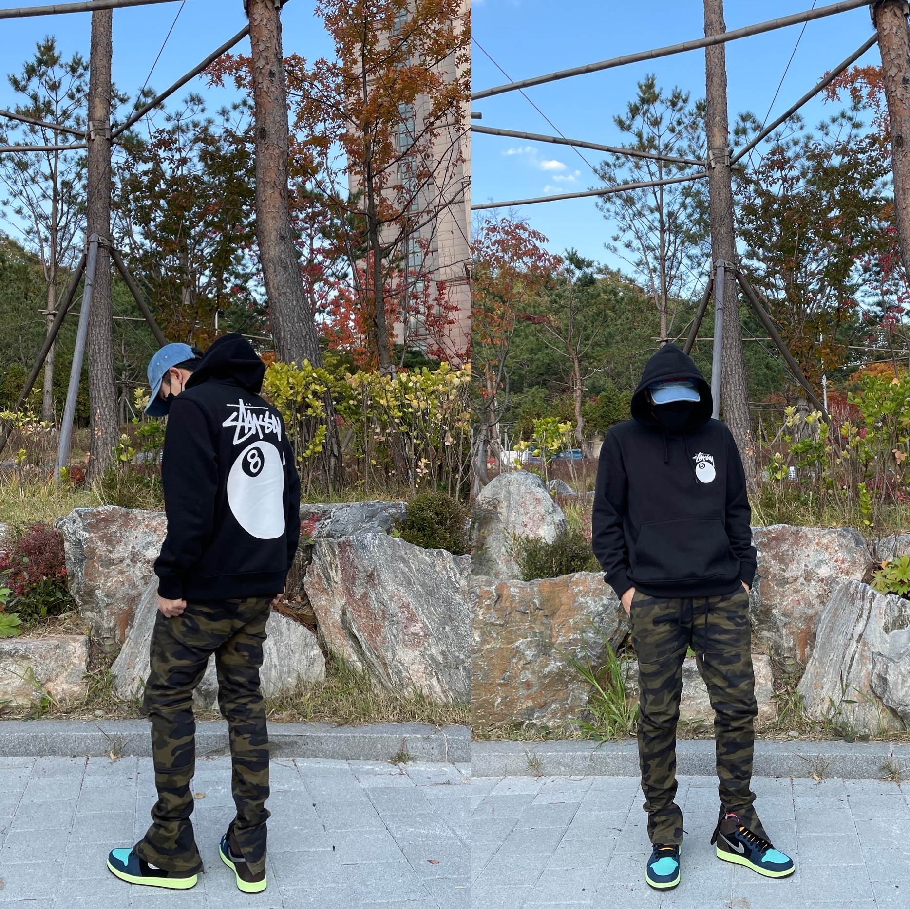 Jordan 1 Retro High Baroque Brown, Supreme Washed Chino Twill Camp Cap Denim - 21FW 착용 스타일 - 1