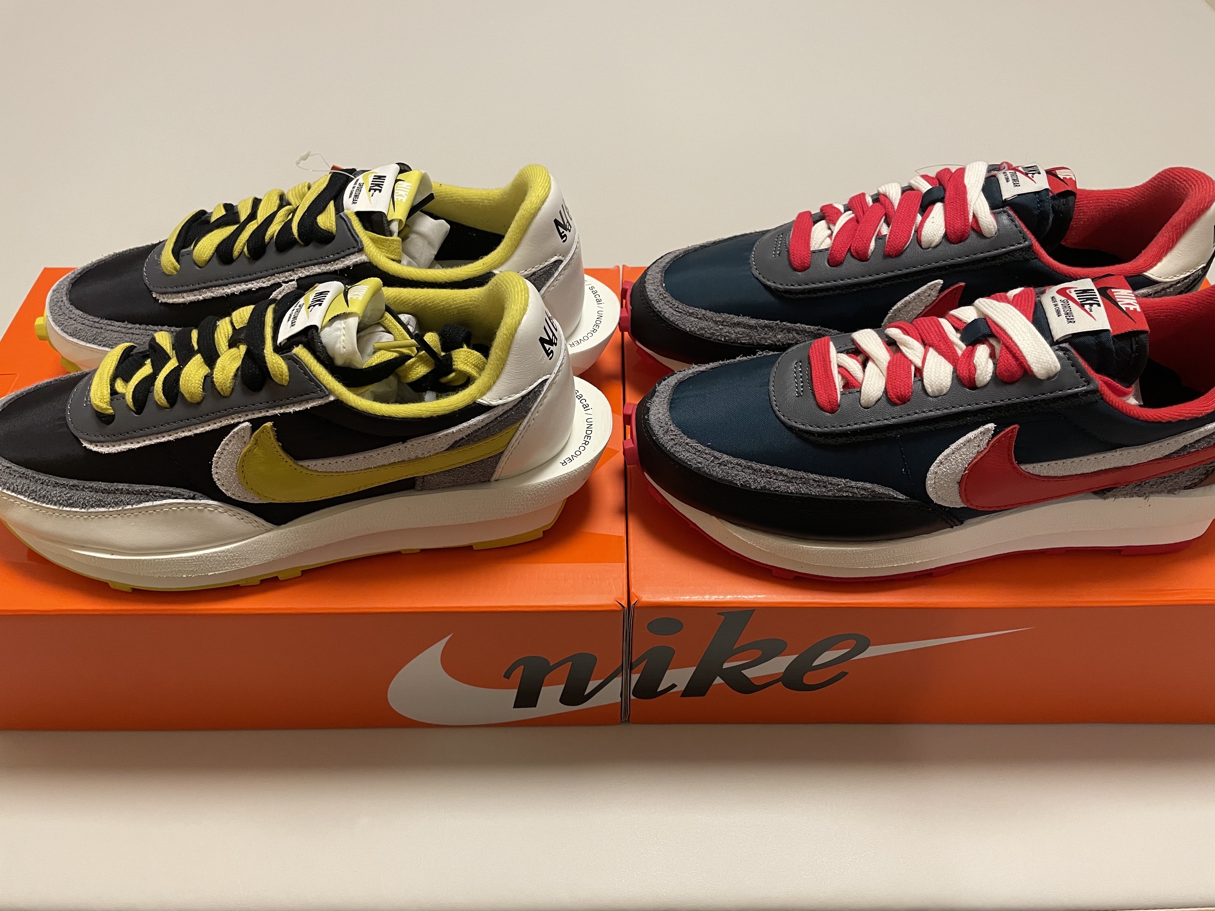 Nike x Sacai x Undercover LDWaffle Black Bright Citron, Nike x Sacai x Undercover LDWaffle Midnight Spruce University Red 착용 스타일 - 3
