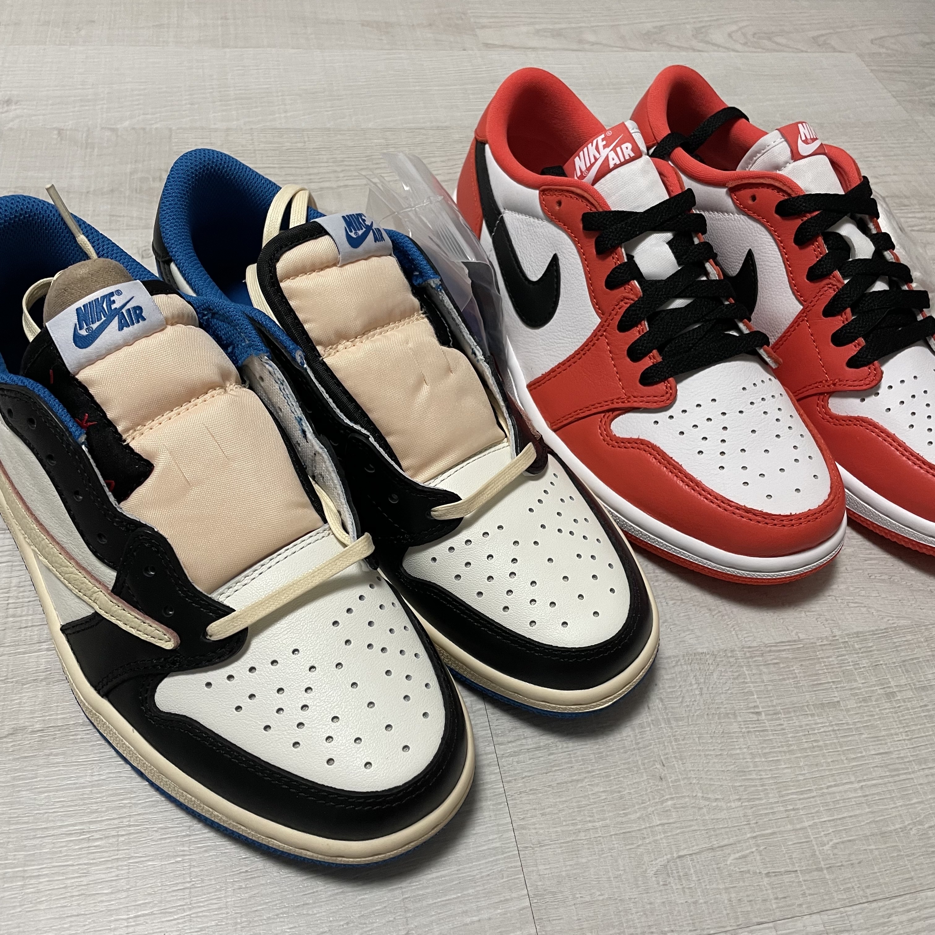 Jordan 1 x Travis Scott x Fragment Retro Low OG SP Military Blue, Jordan 1 Low OG Starfish 착용 스타일