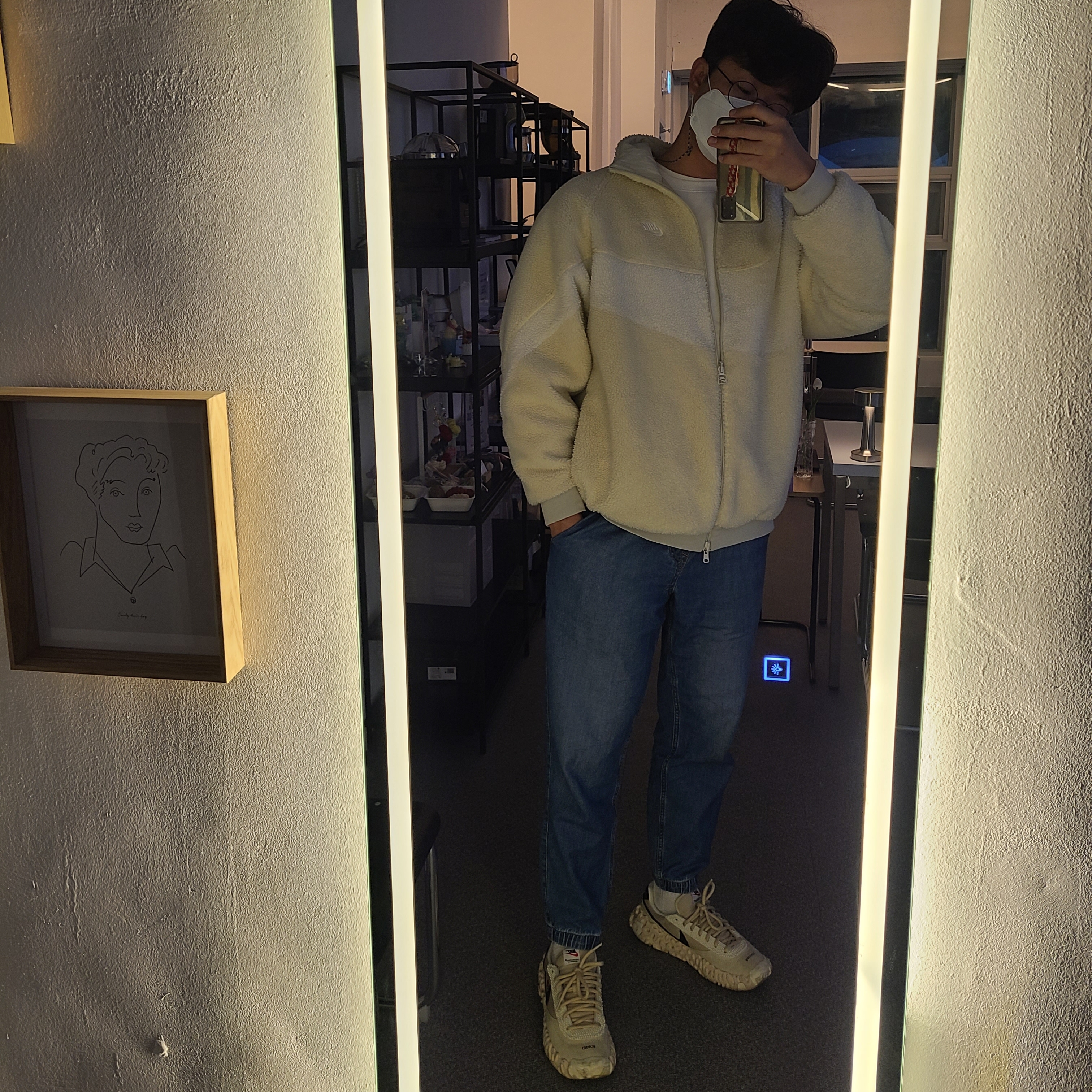Nike x Undercover Overbreak SP Overcast, Nike Big Swoosh Full Zip Jacket Light Bone Sail 착용 스타일