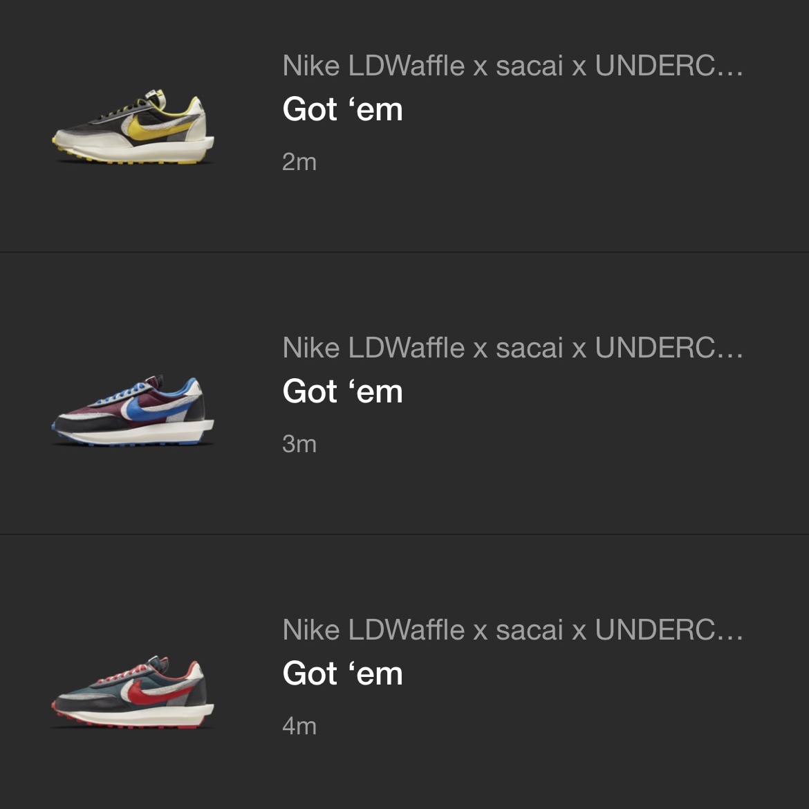 Nike x Sacai x Undercover LDWaffle Black Bright Citron, Nike x Sacai x Undercover LDWaffle Night Maroon Team Royal 착용 스타일