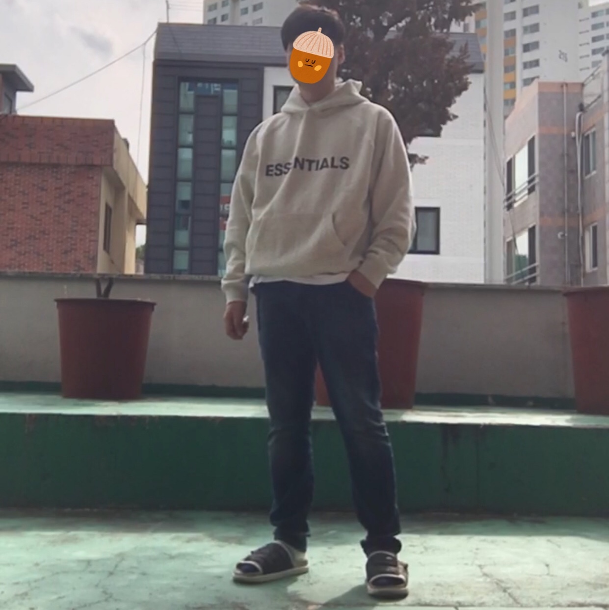Essentials 3D Silicon Applique Pullover Hoodie Oatmeal/Oatmeal Heather/Light Heather Oatmeal 2020, Nike Asuna Slide Pale Ivory Rattan 착용 스타일