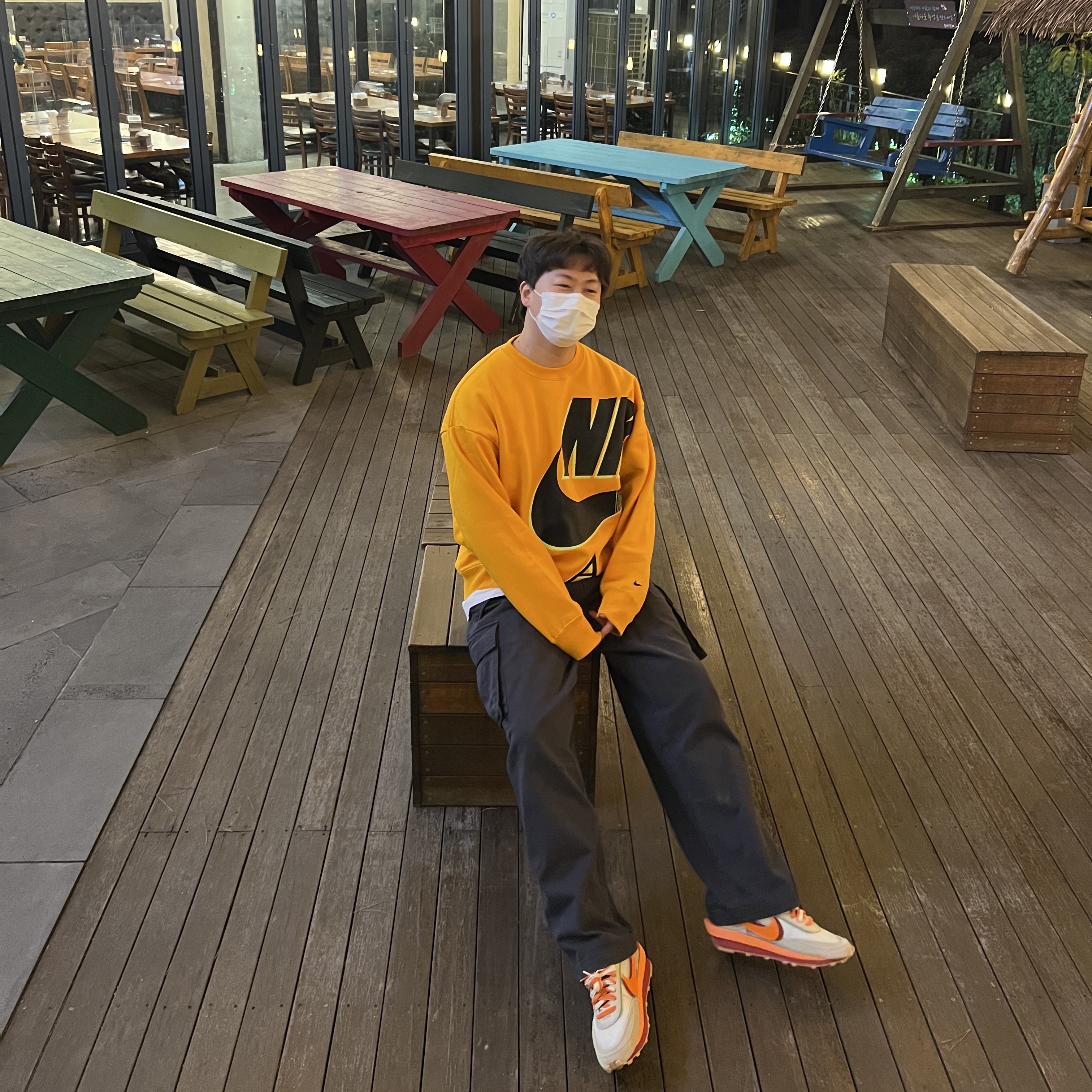 Nike x Kim Jones Fleece Crew Circuit Orange - US/EU, Nike x Sacai x Clot LDWaffle Orange Blaze 착용 스타일 - 1