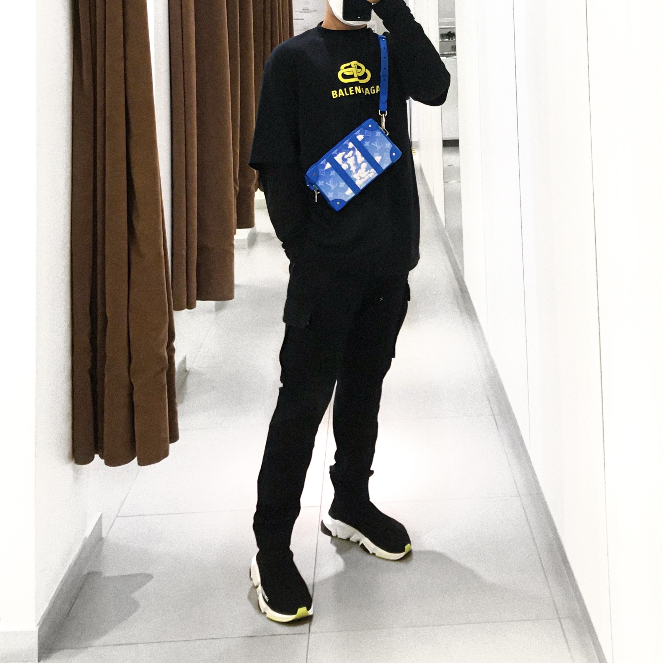 Balenciaga Speed Trainer Black Yellow 착용 스타일 - 1