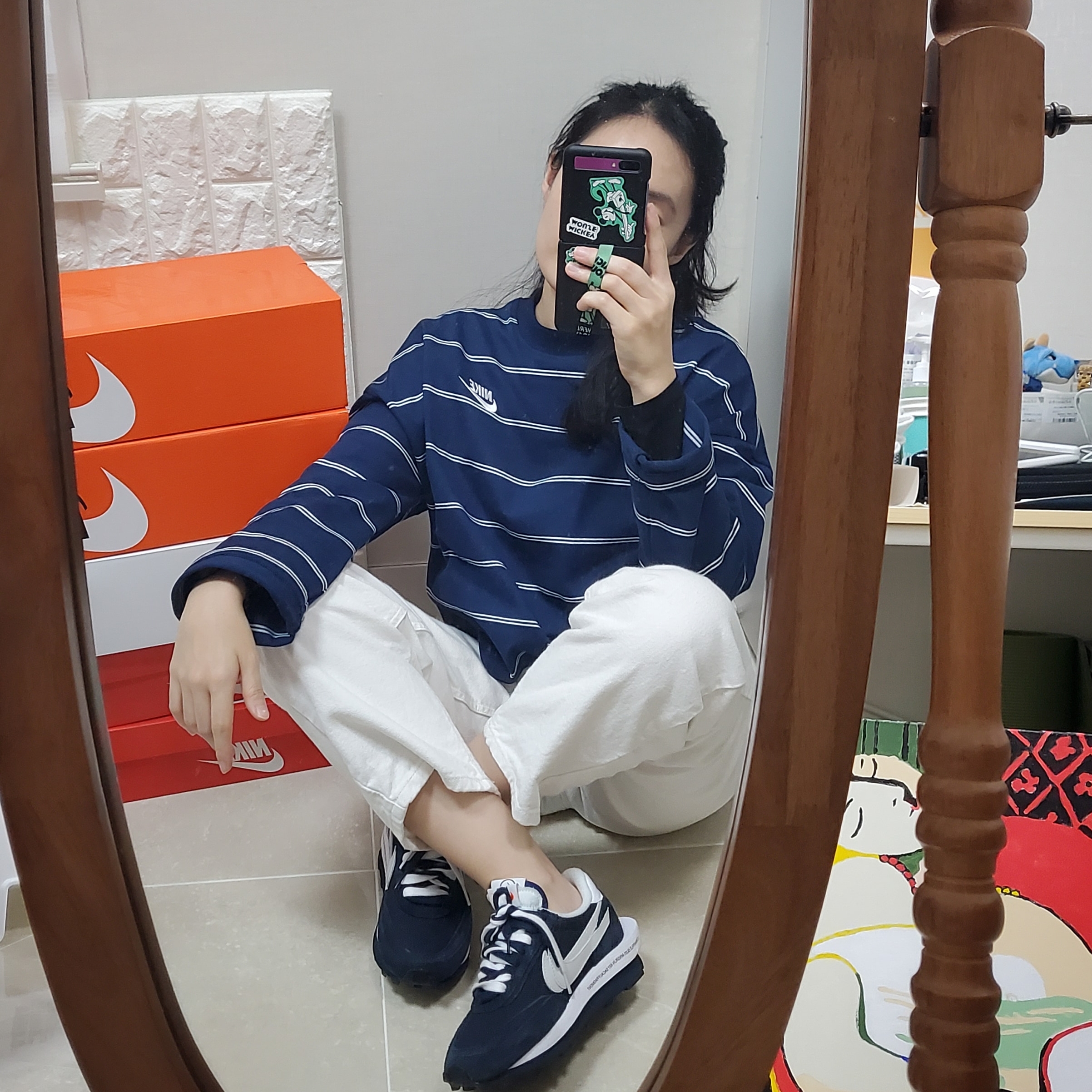 Nike x Sacai x Fragment LDWaffle Blackened Blue 착용 스타일