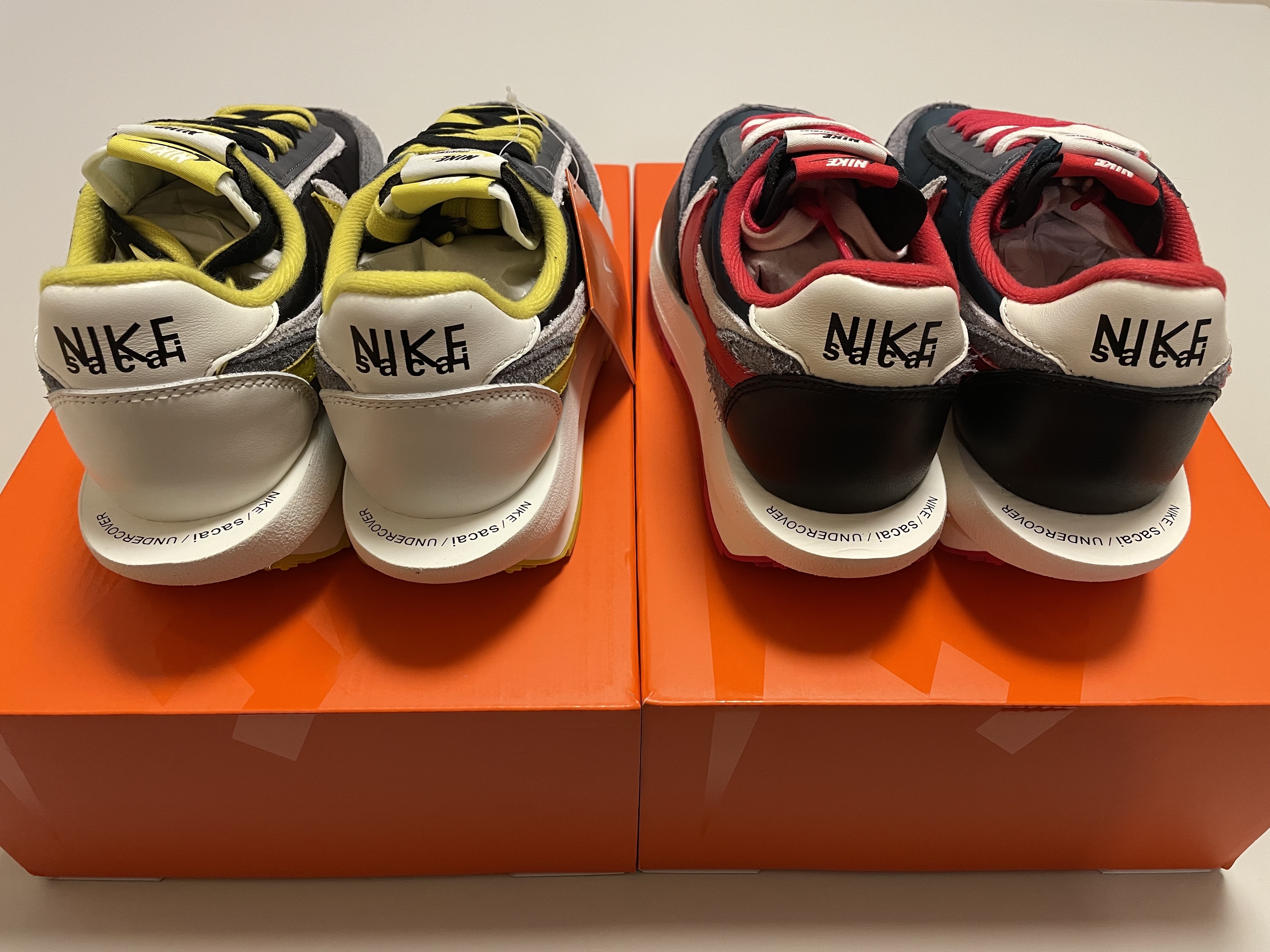 Nike x Sacai x Undercover LDWaffle Black Bright Citron, Nike x Sacai x Undercover LDWaffle Midnight Spruce University Red 착용 스타일 - 5