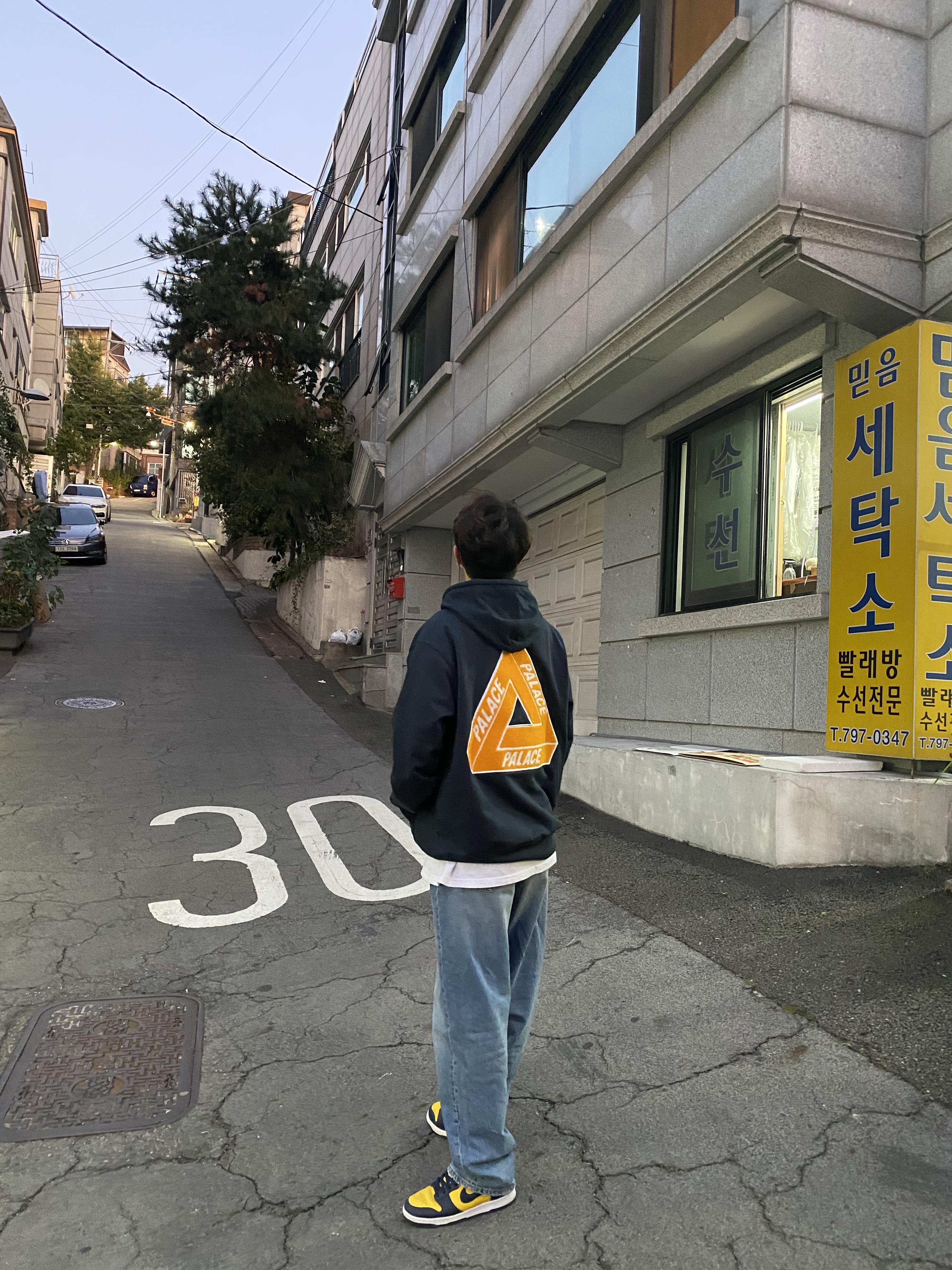 Palace Tri-Chenille Hood Navy - 20SS, Nike Dunk High SP Maize & Blue 착용 스타일