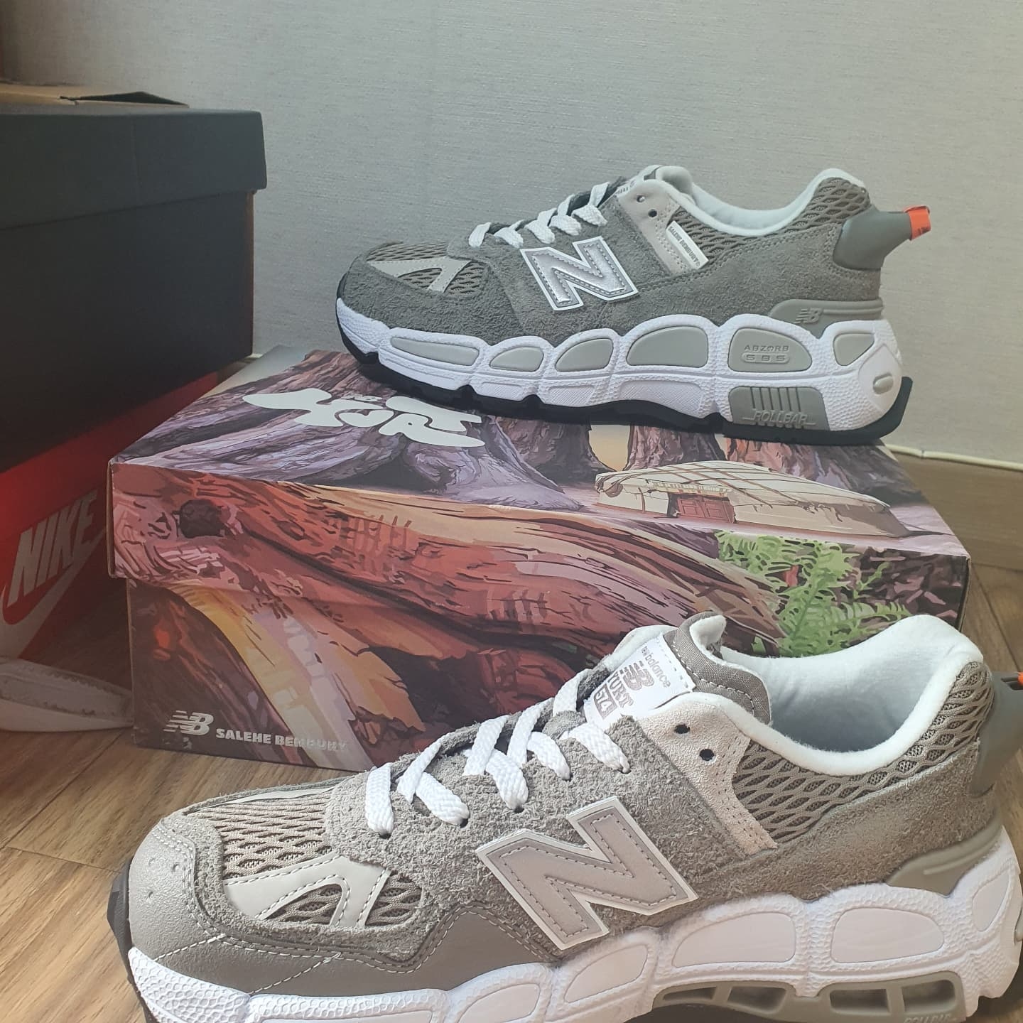 New Balance x Salehe Bembury 574 Yurt Shark Skin 착용 스타일 - 1