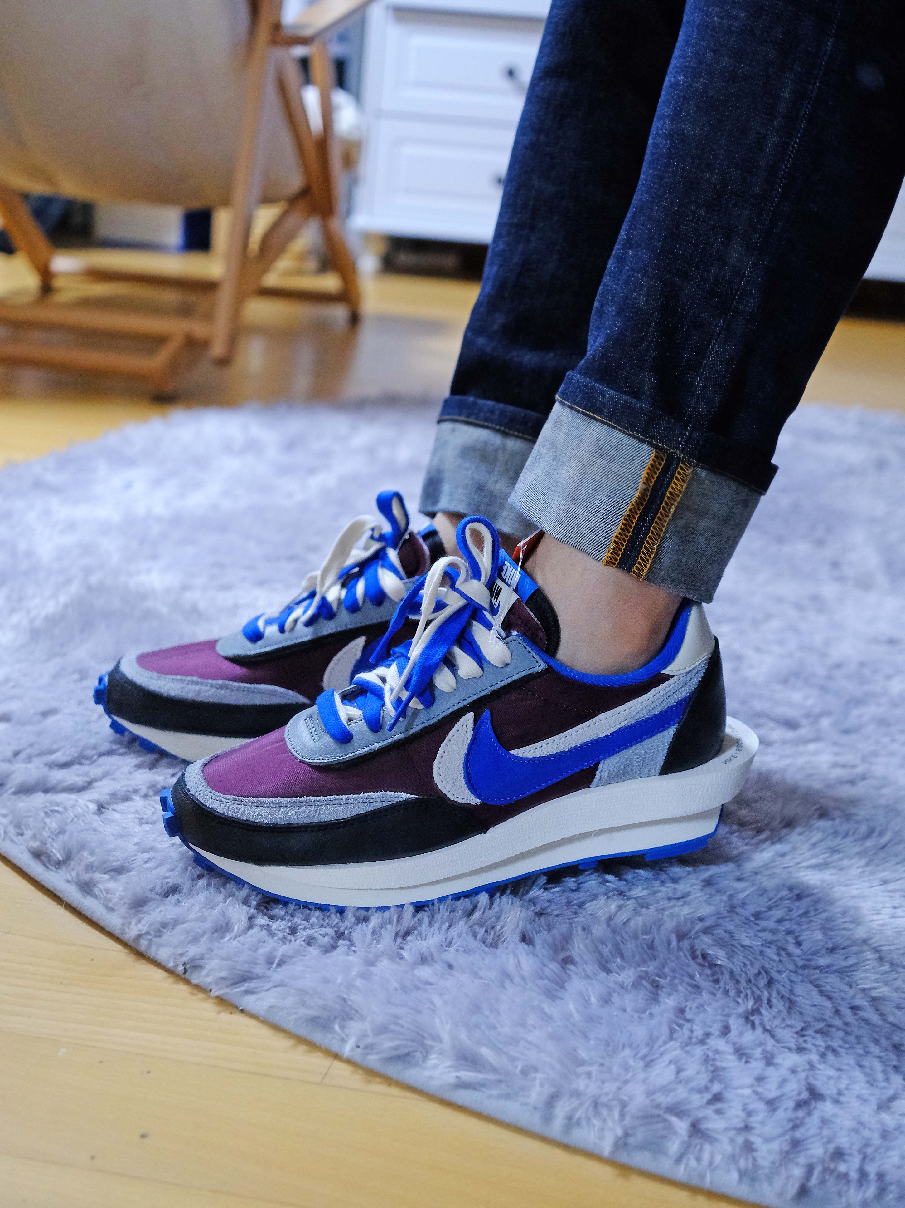 Nike x Sacai x Undercover LDWaffle Night Maroon Team Royal, Nike x Sacai x Undercover LDWaffle Black Bright Citron 착용 스타일 - 2