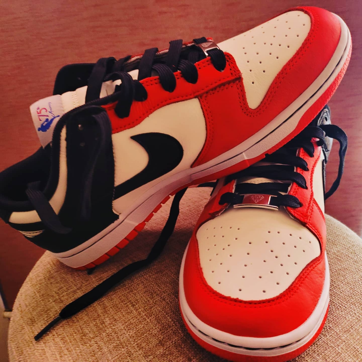 Nike x NBA Dunk Low Retro EMB Black and Chile Red 착용 스타일 - 2