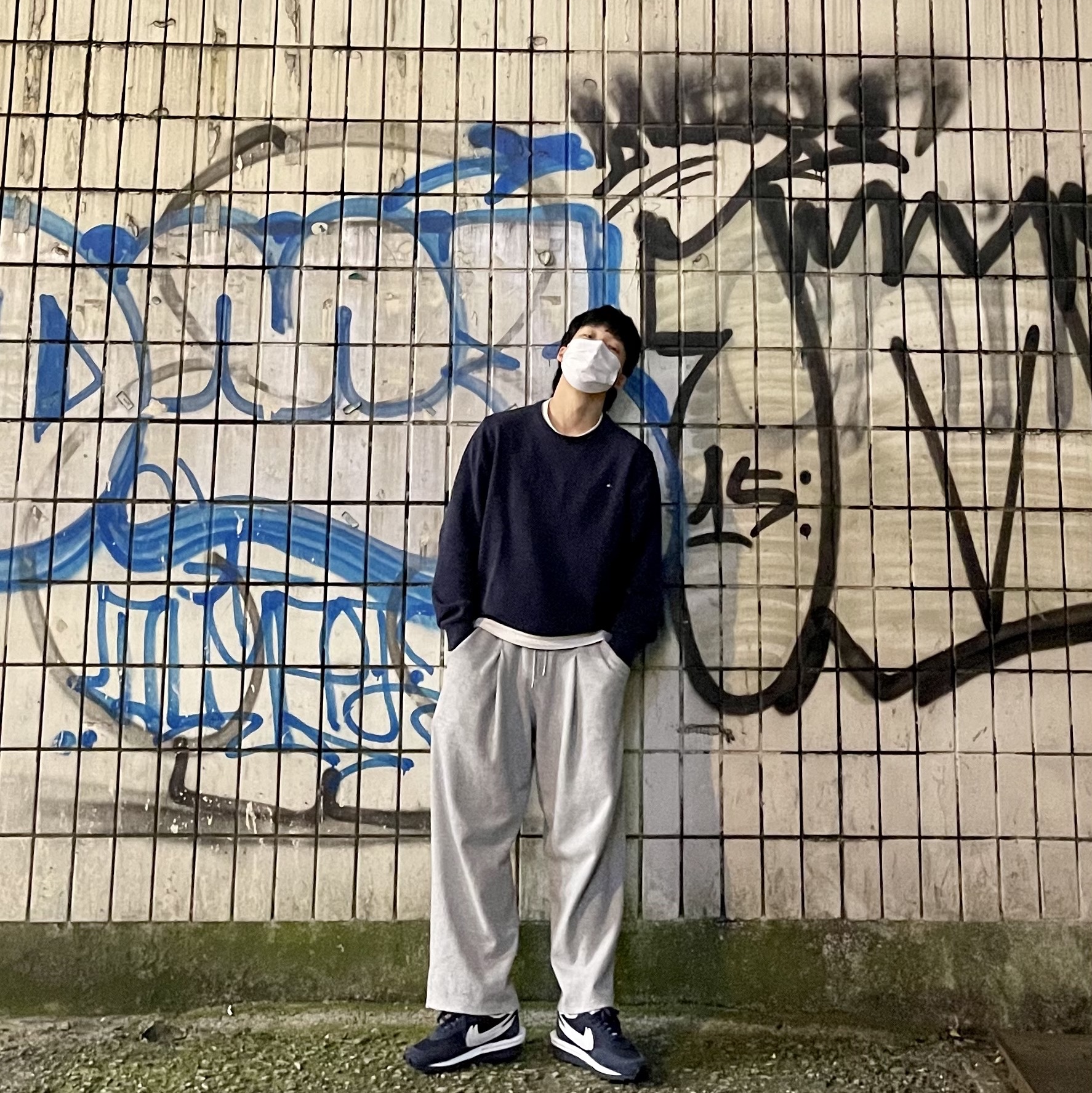 Nike x Sacai x Fragment LDWaffle Blackened Blue 착용 스타일