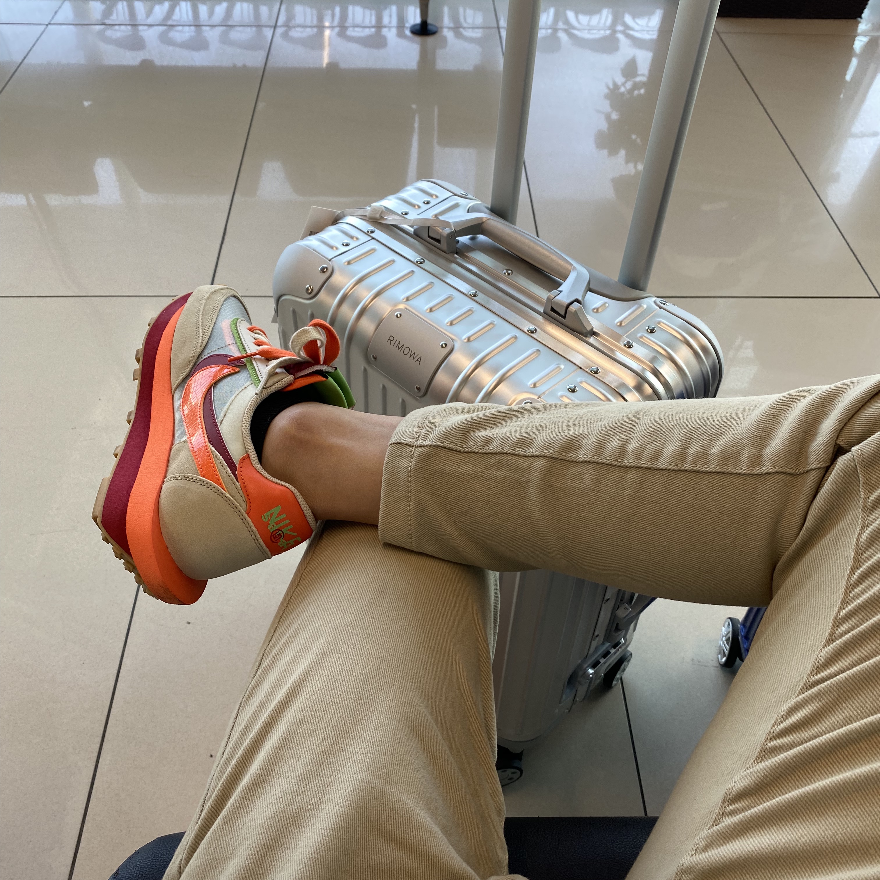 Nike x Sacai x Clot LDWaffle Orange Blaze 착용 스타일