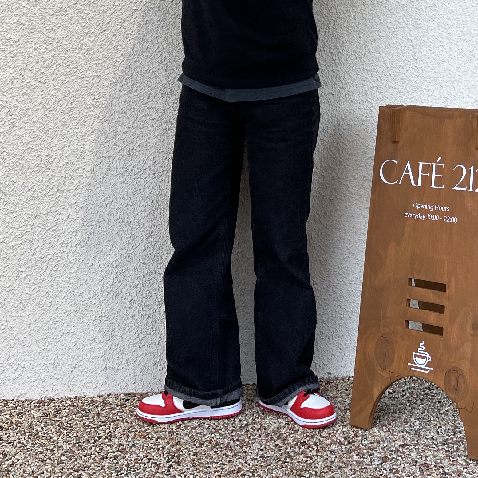 Nike x NBA Dunk Low Retro EMB Black and Chile Red, (GS) Nike x NBA Dunk Low Black and Chile Red 착용 스타일 - 1