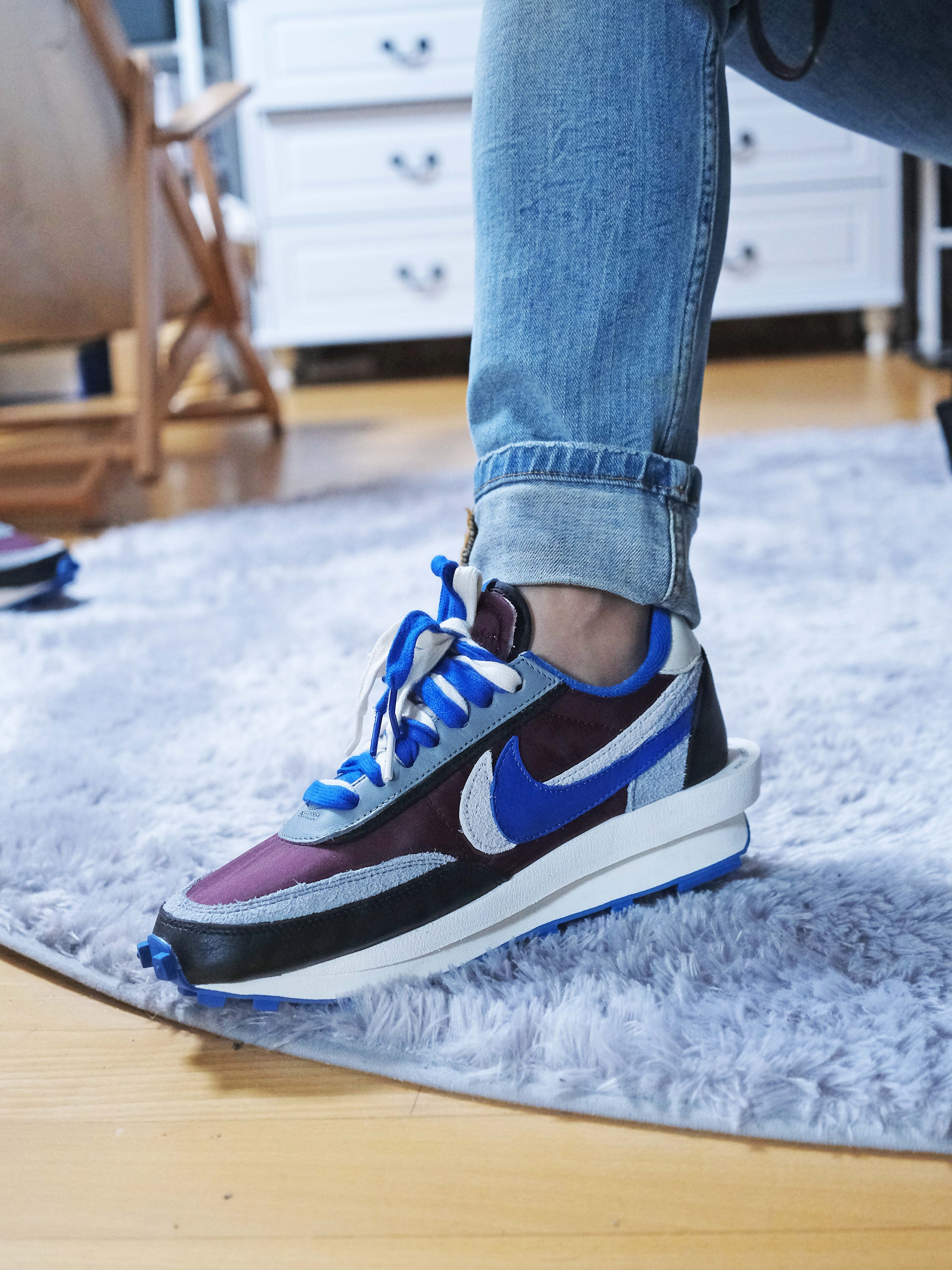 Nike x Sacai x Undercover LDWaffle Night Maroon Team Royal, Nike x Sacai x Undercover LDWaffle Black Bright Citron 착용 스타일 - 2